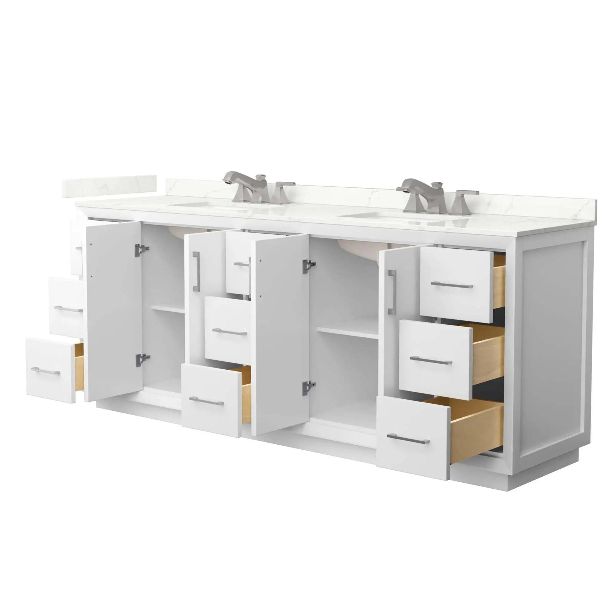84" Strada Double Bathroom Vanity in White with Brushed Nickel Trim by Wyndham