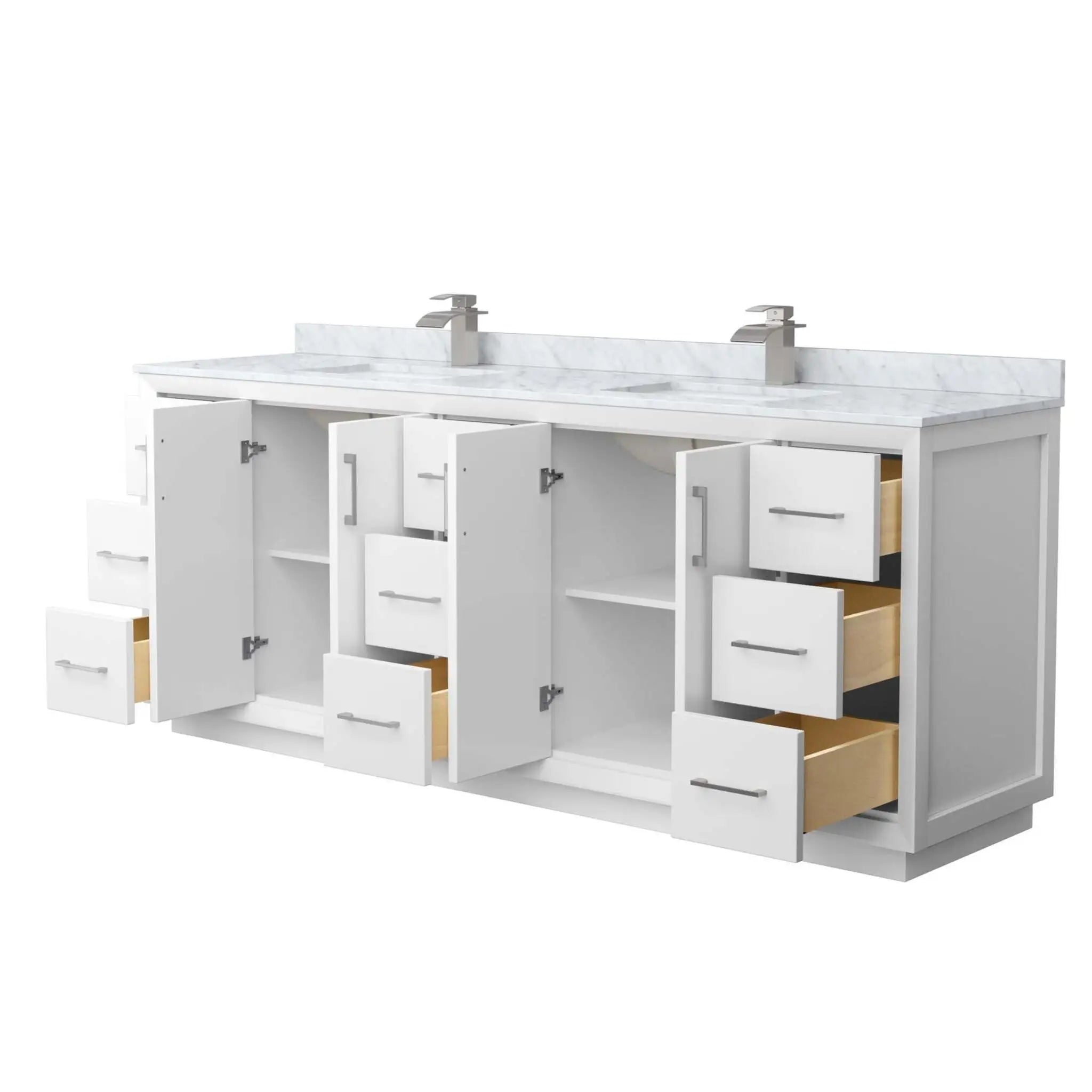 84" Strada Double Bathroom Vanity in White with Brushed Nickel Trim by Wyndham