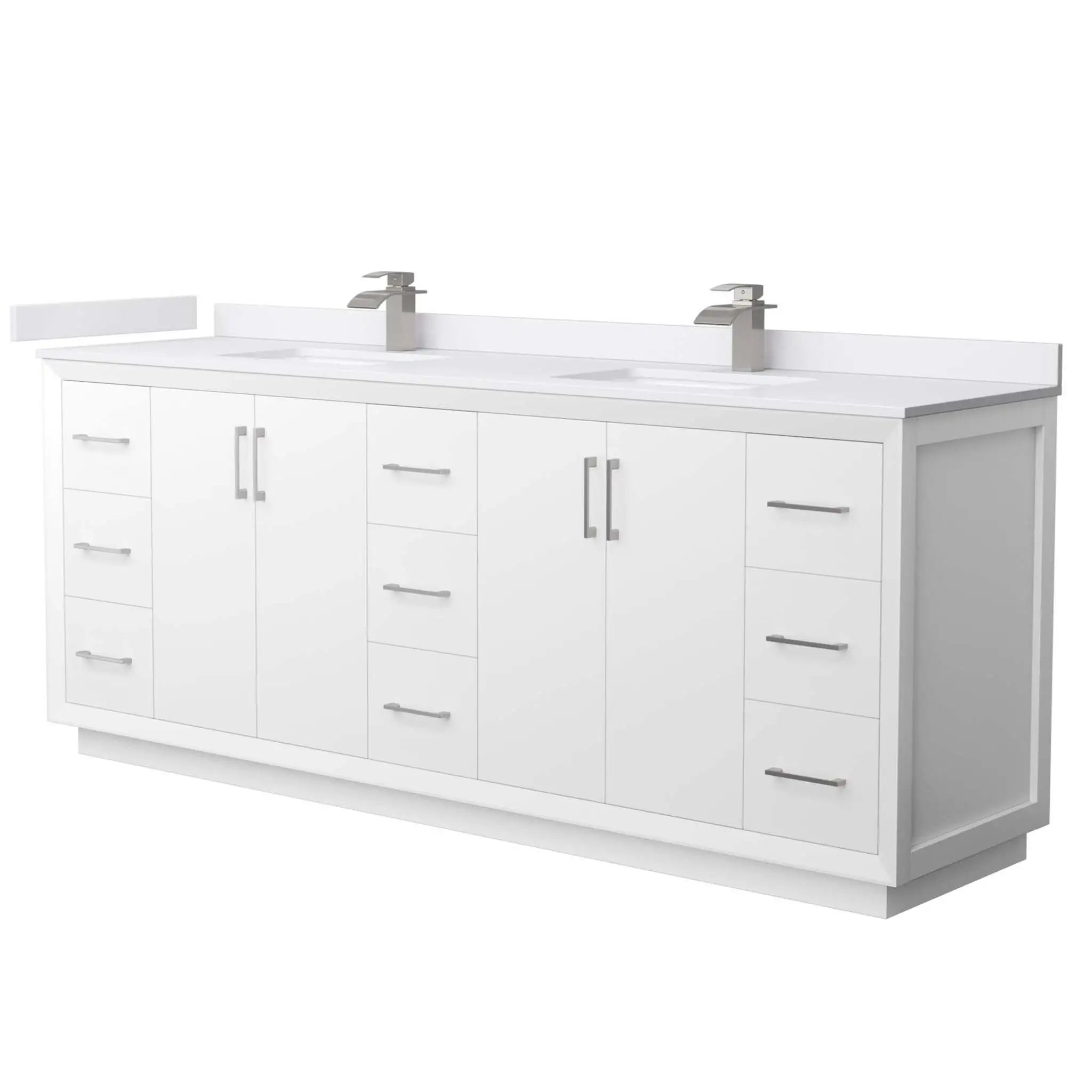 84" Strada Double Bathroom Vanity in White with Brushed Nickel Trim by Wyndham