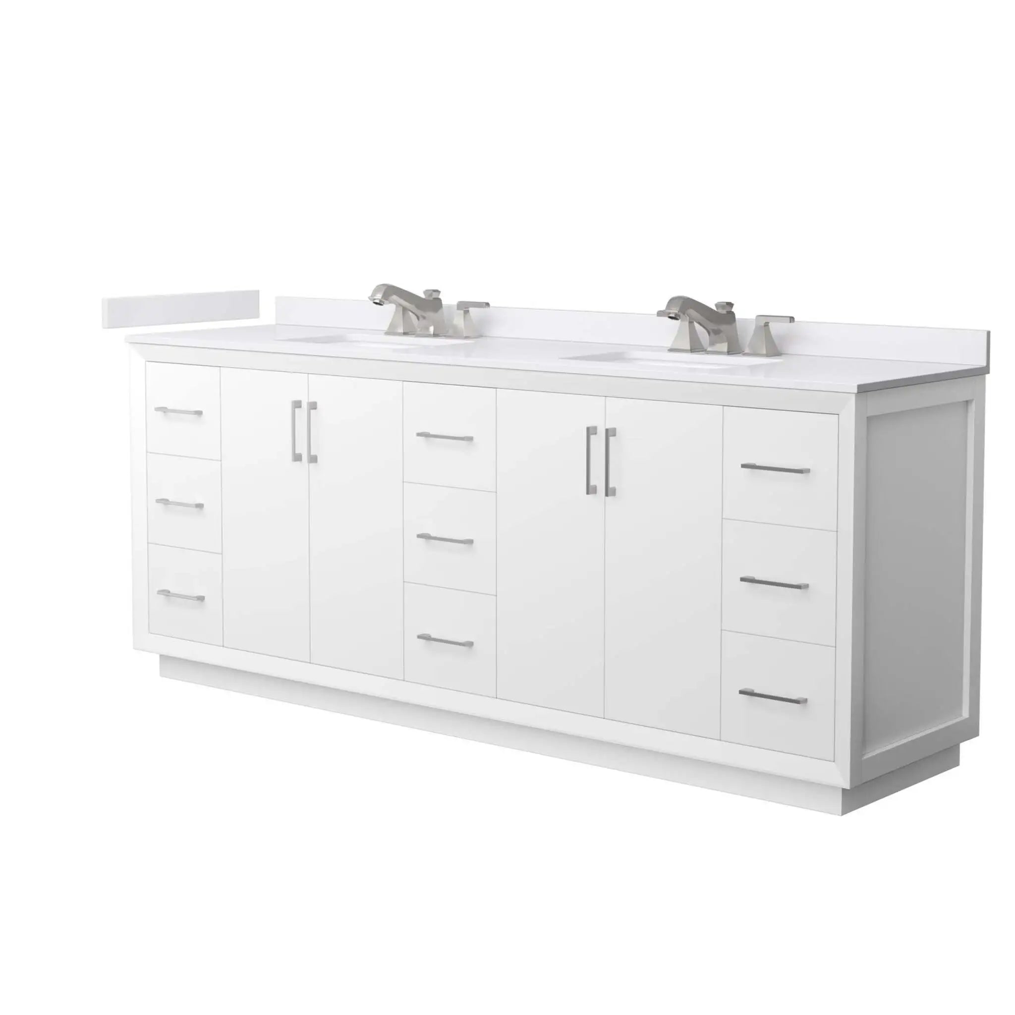 84" Strada Double Bathroom Vanity in White with Brushed Nickel Trim by Wyndham