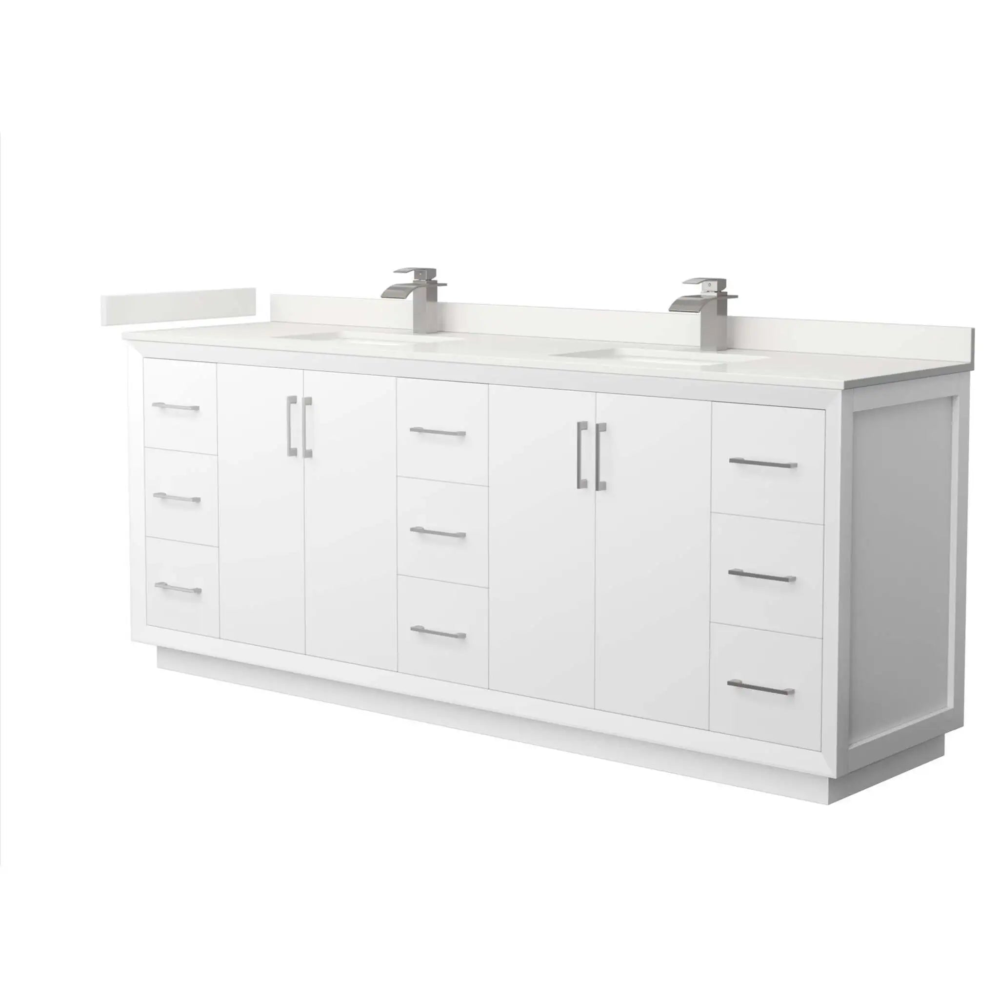 84" Strada Double Bathroom Vanity in White with Brushed Nickel Trim by Wyndham