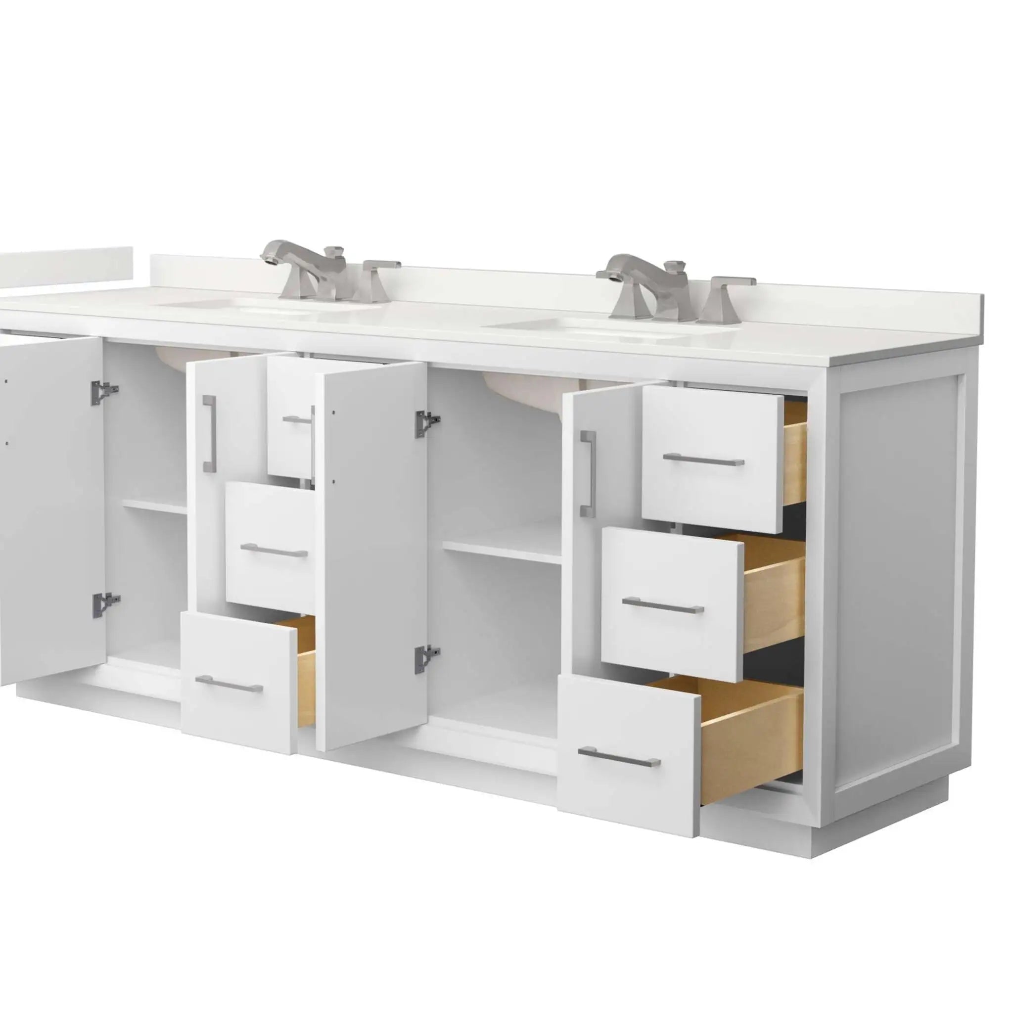84" Strada Double Bathroom Vanity in White with Brushed Nickel Trim by Wyndham