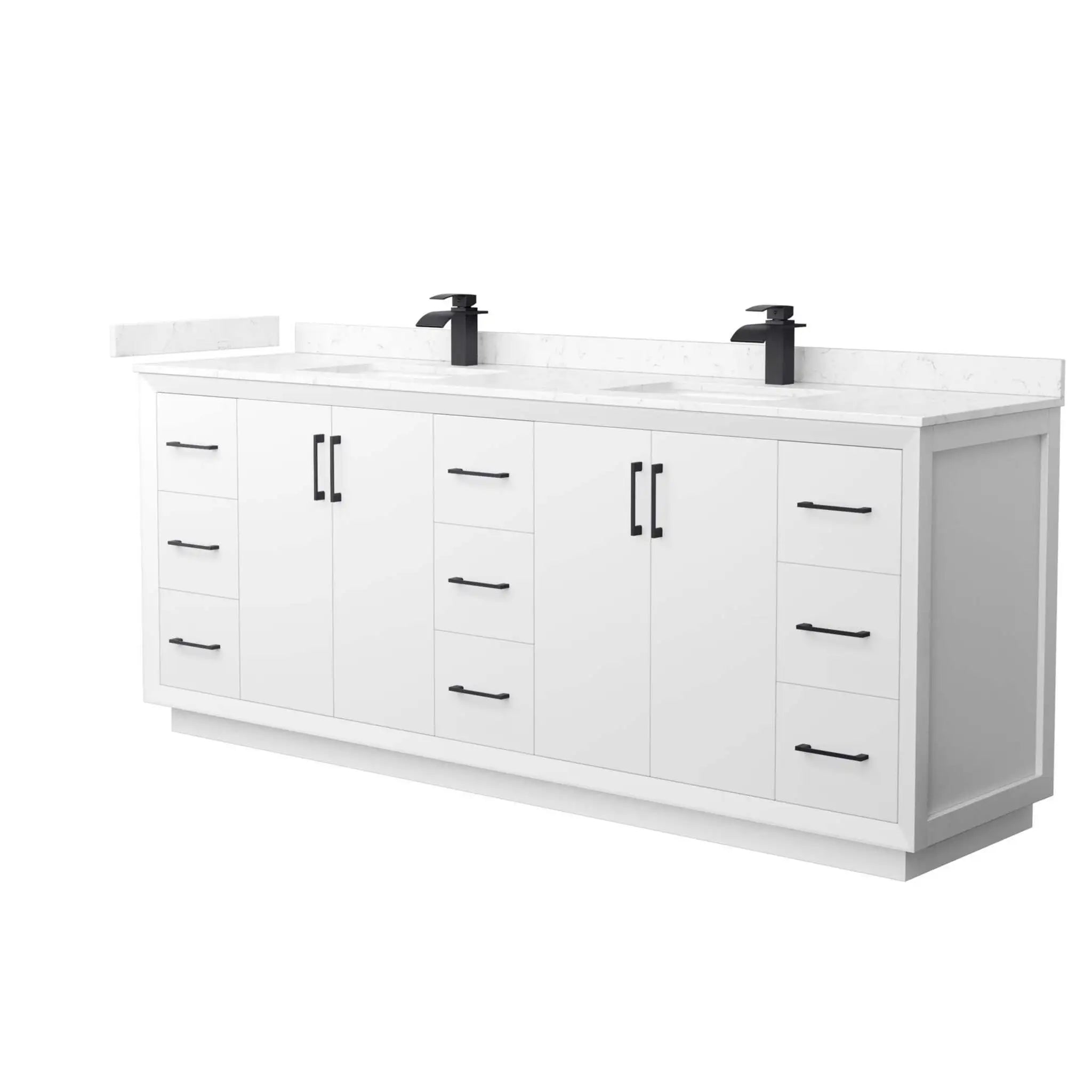84" Strada Double Bathroom Vanity in White with Matte Black Trim by Wyndham