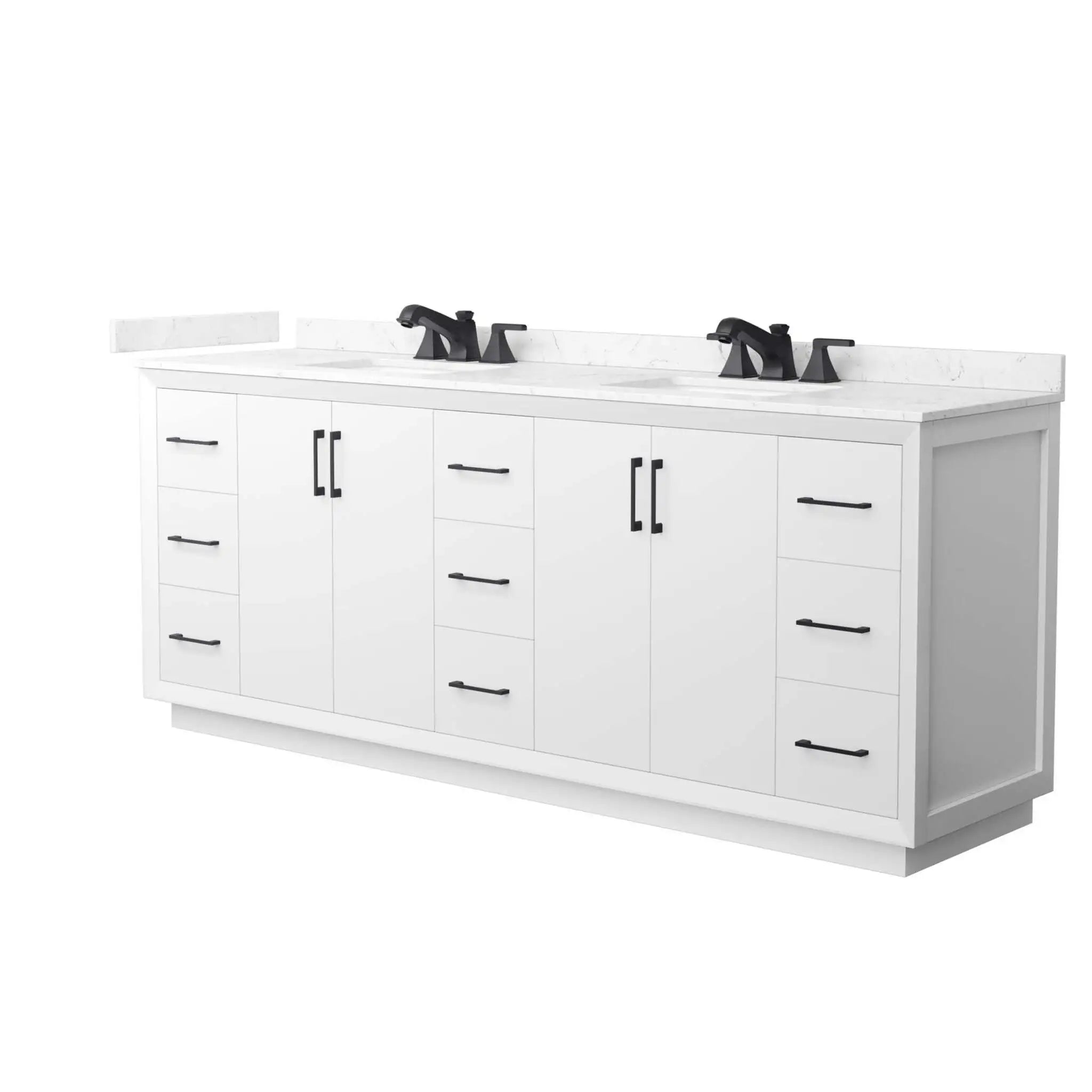 84" Strada Double Bathroom Vanity in White with Matte Black Trim by Wyndham