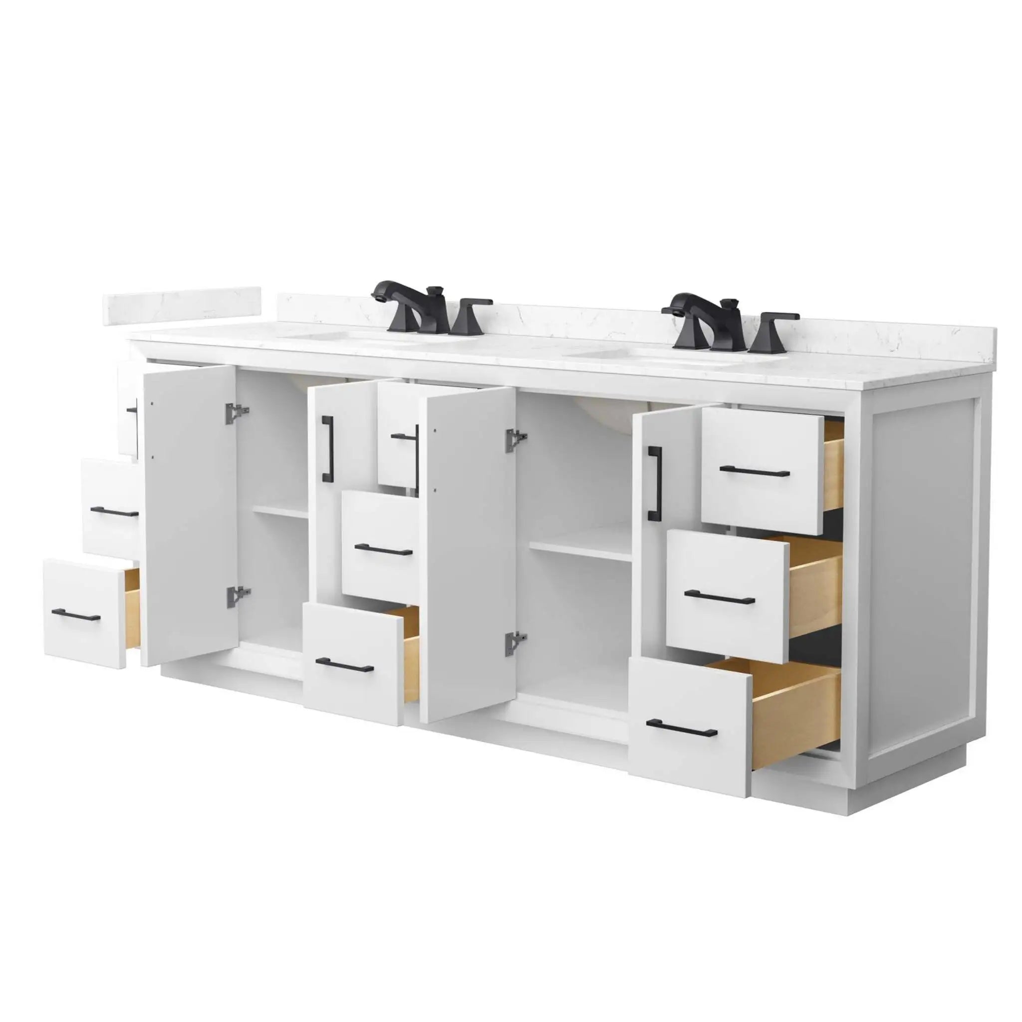 84" Strada Double Bathroom Vanity in White with Matte Black Trim by Wyndham