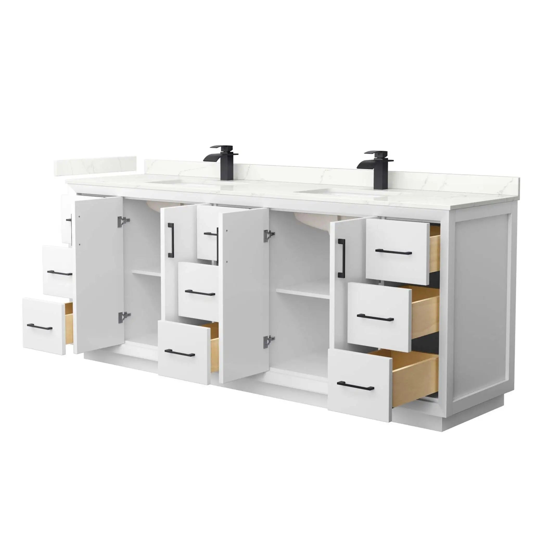 84" Strada Double Bathroom Vanity in White with Matte Black Trim by Wyndham