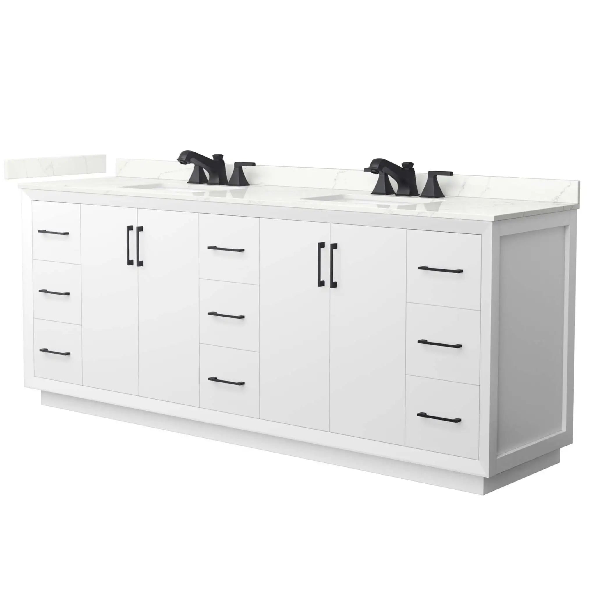 84" Strada Double Bathroom Vanity in White with Matte Black Trim by Wyndham