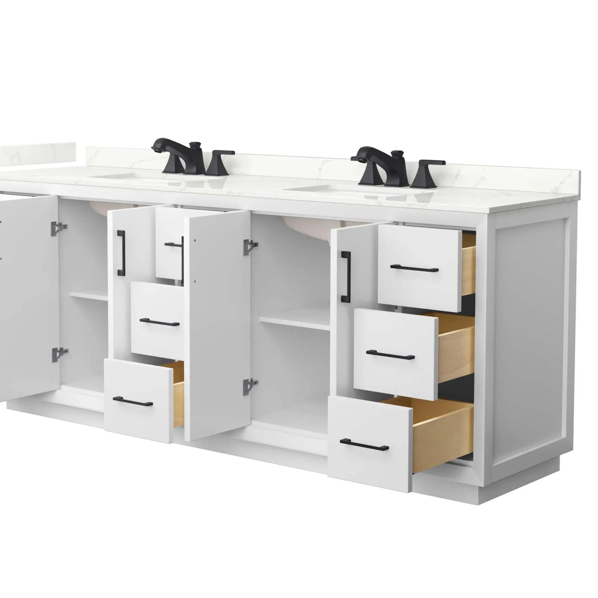 84" Strada Double Bathroom Vanity in White with Matte Black Trim by Wyndham