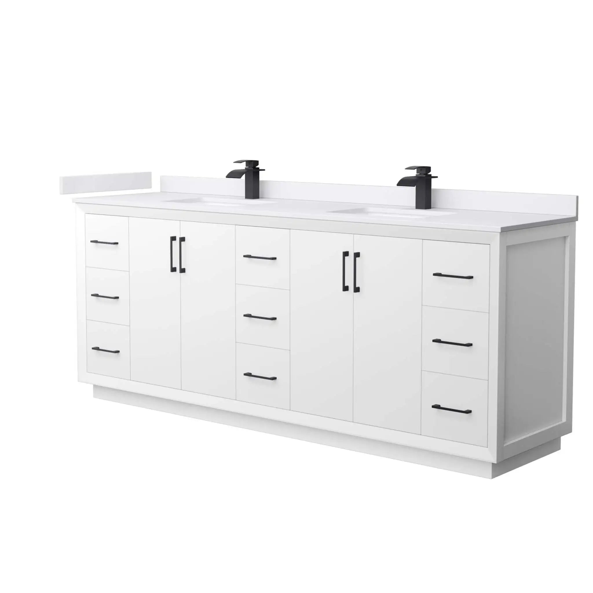 84" Strada Double Bathroom Vanity in White with Matte Black Trim by Wyndham