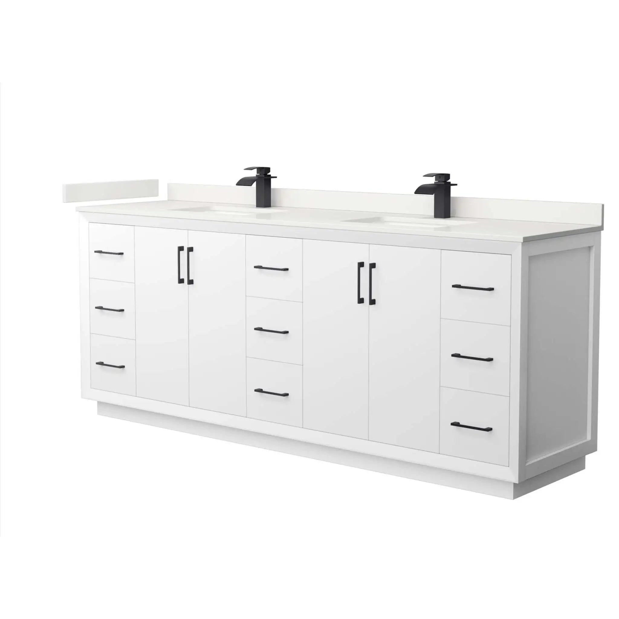 84" Strada Double Bathroom Vanity in White with Matte Black Trim by Wyndham