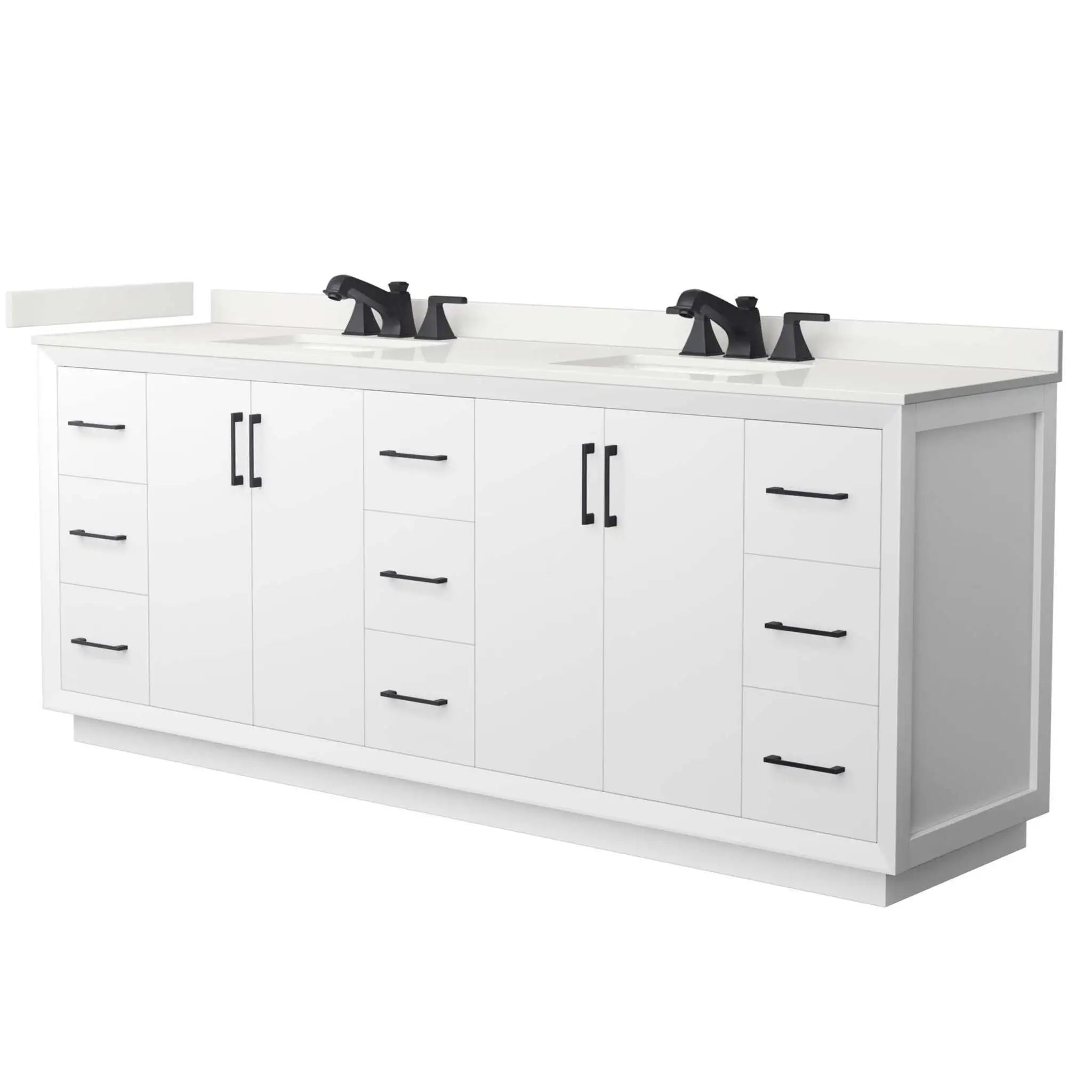 84" Strada Double Bathroom Vanity in White with Matte Black Trim by Wyndham