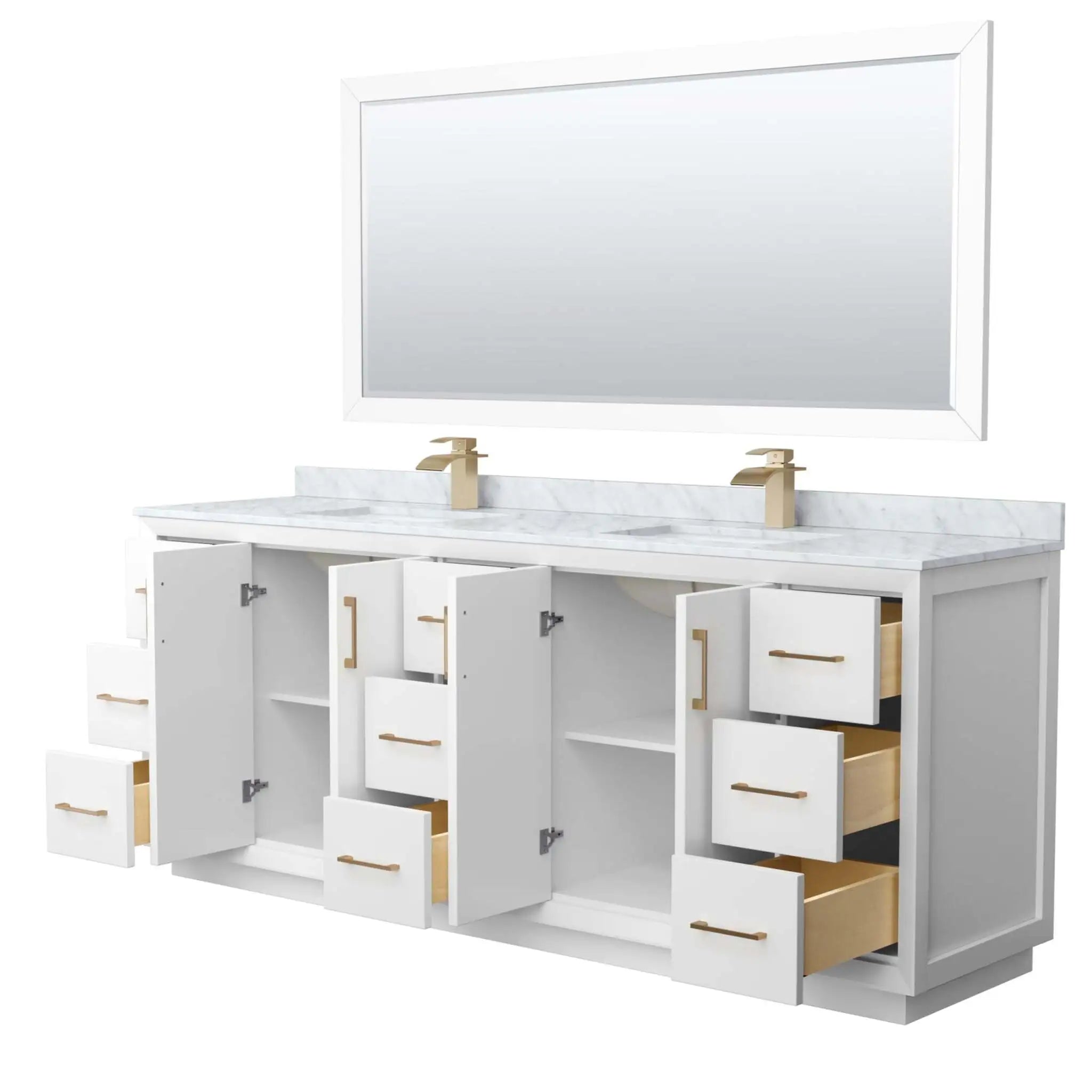 84-strada-double-bathroom-vanity-in-white-with-satin-bronze-trim-70-mirror-white-carrara-marble-1-hole image 1