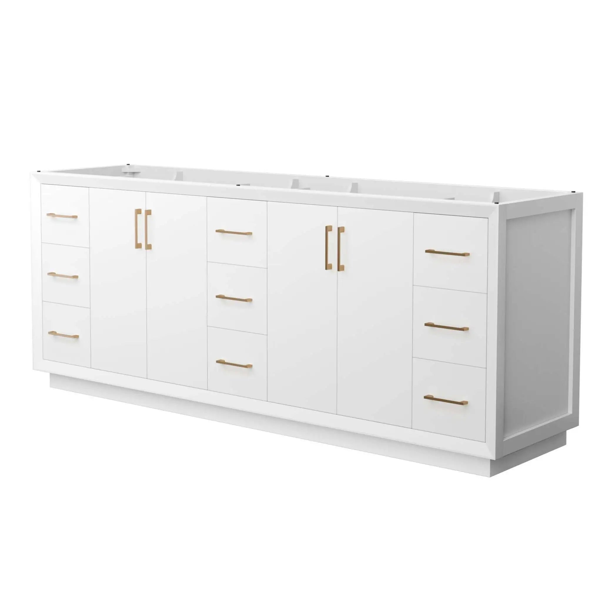84" Strada Double Bathroom Vanity in White with Satin Bronze Trim by Wyndham