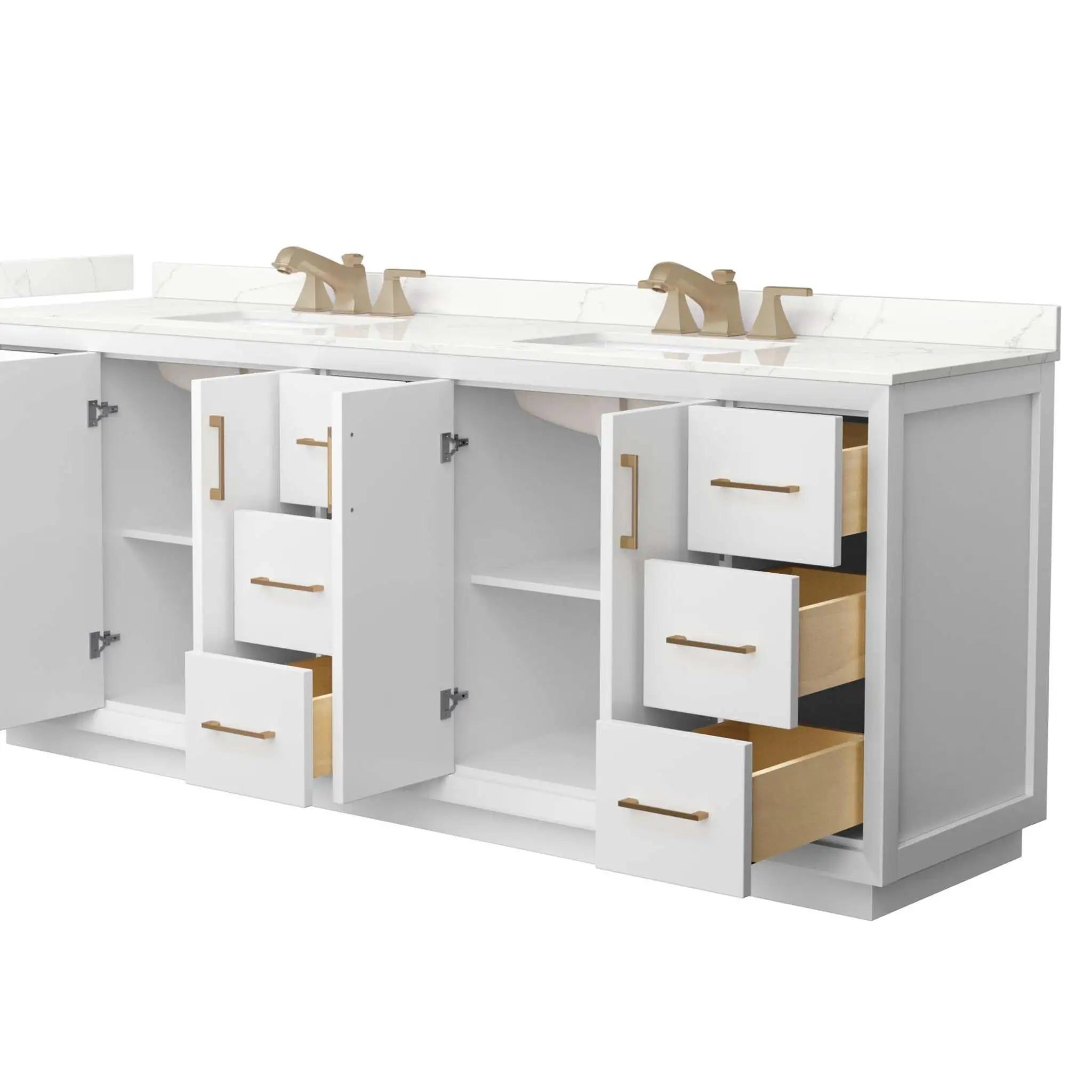 84" Strada Double Bathroom Vanity in White with Satin Bronze Trim by Wyndham