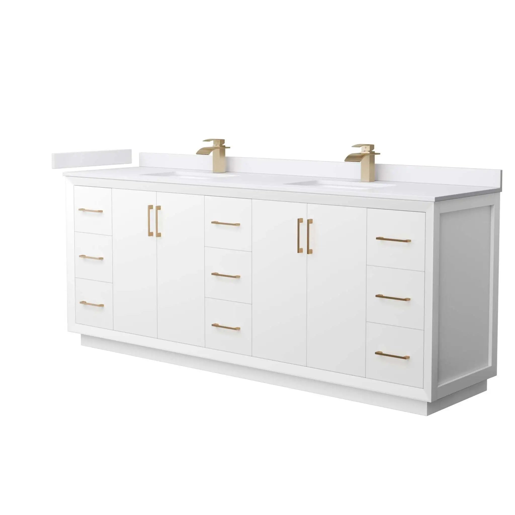 84" Strada Double Bathroom Vanity in White with Satin Bronze Trim by Wyndham