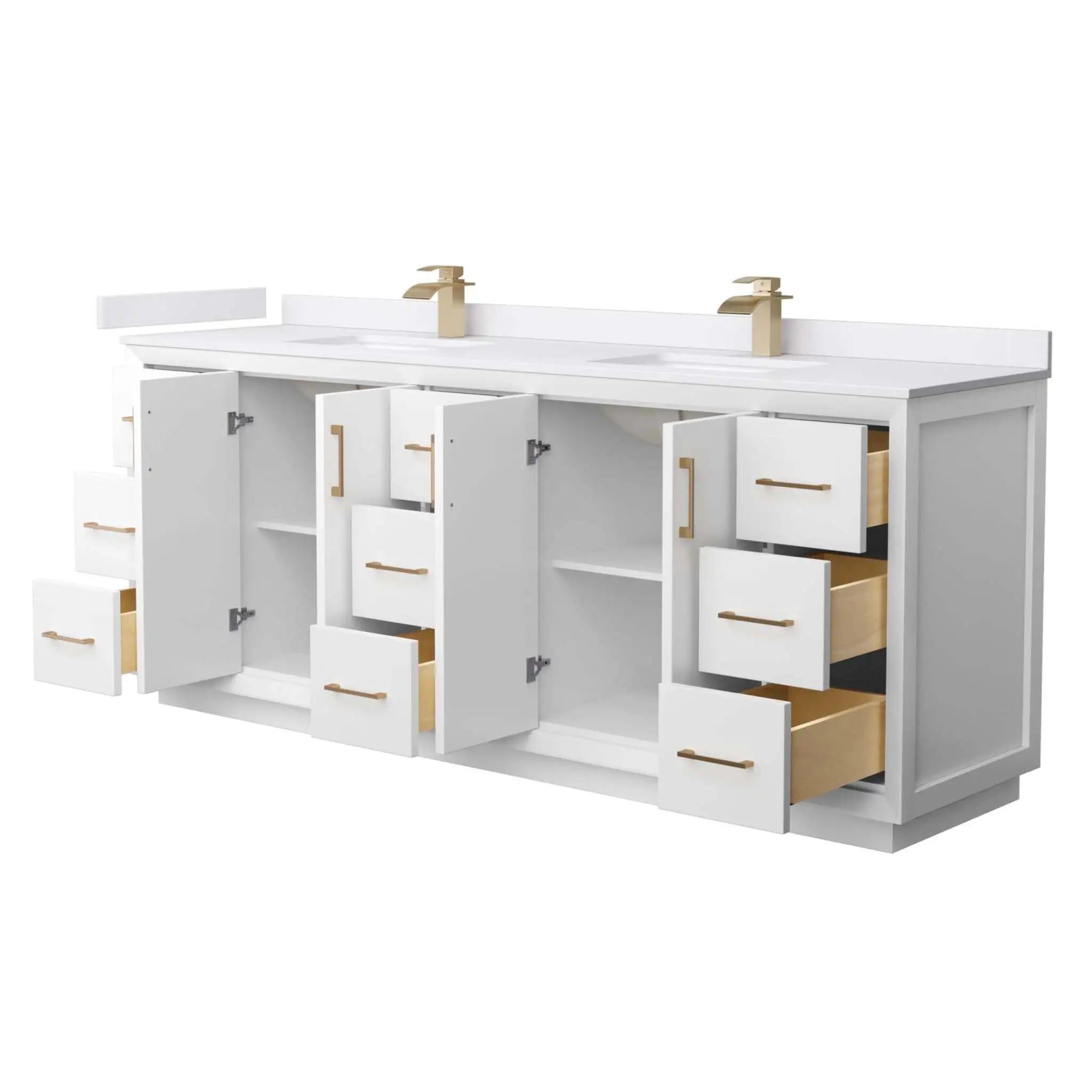 84" Strada Double Bathroom Vanity in White with Satin Bronze Trim by Wyndham