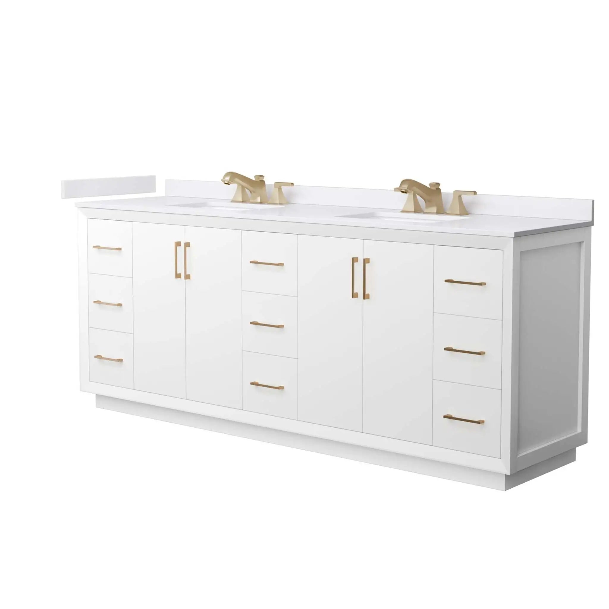 84" Strada Double Bathroom Vanity in White with Satin Bronze Trim by Wyndham