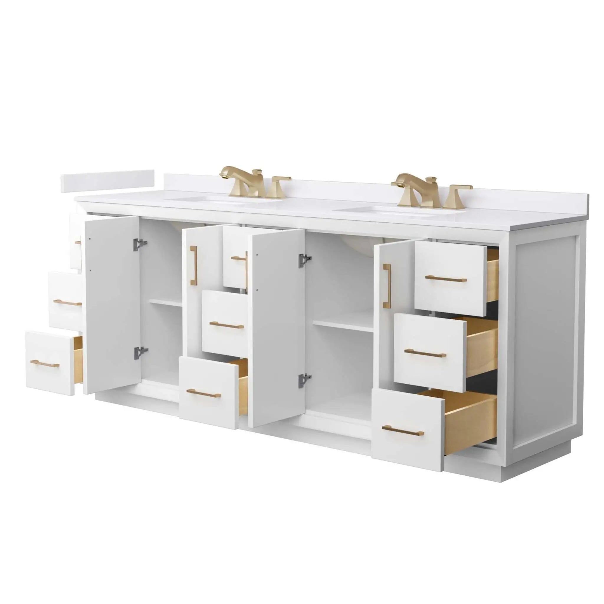 84" Strada Double Bathroom Vanity in White with Satin Bronze Trim by Wyndham