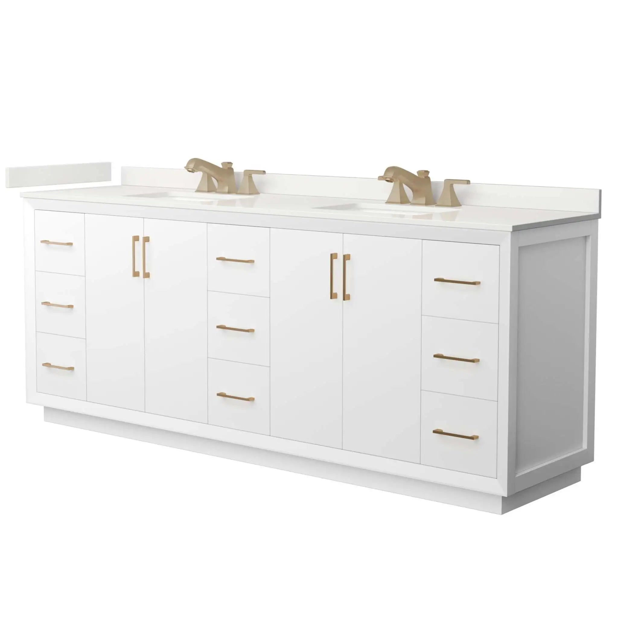 84" Strada Double Bathroom Vanity in White with Satin Bronze Trim by Wyndham