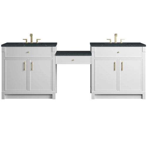 96" Bellshire Dual Vanity in Bright White with 24" Make-Up Counter by James Martin Vanities