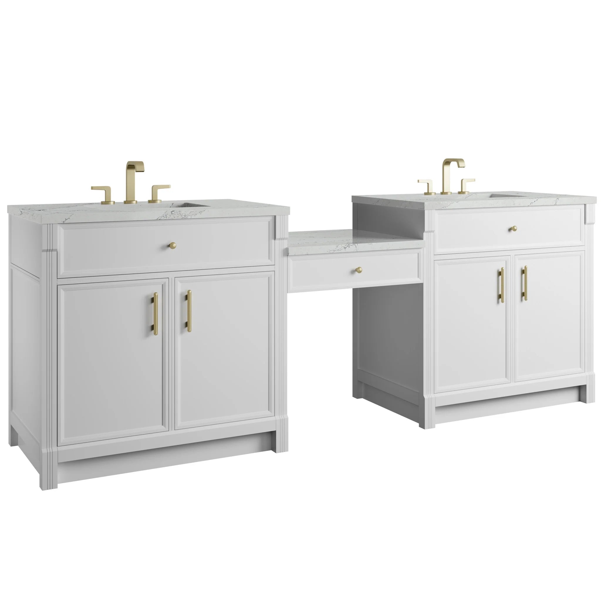 96" Bellshire Dual Vanity in Bright White with 24" Make-Up Counter by James Martin Vanities-Ethereal Noctis Silestone 4