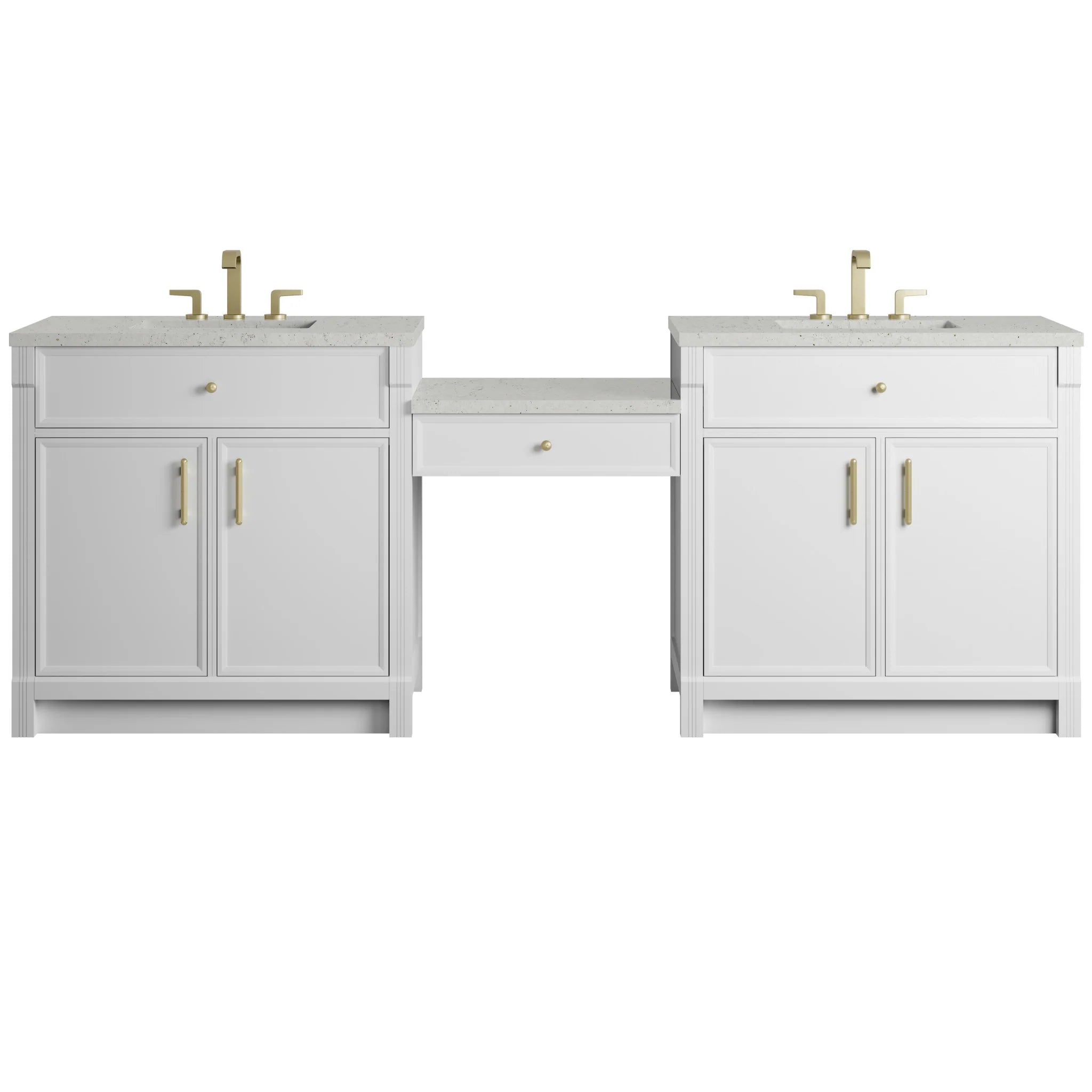 96" Bellshire Dual Vanity in Bright White with 24" Make-Up Counter by James Martin Vanities-Lime Delight Silestone 