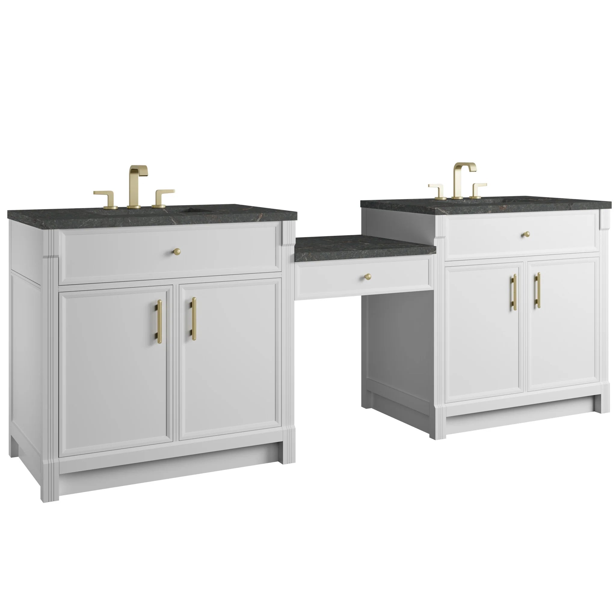 96" Bellshire Dual Vanity in Bright White with 24" Make-Up Counter by James Martin Vanities-Parisien Bleu Silestone 4