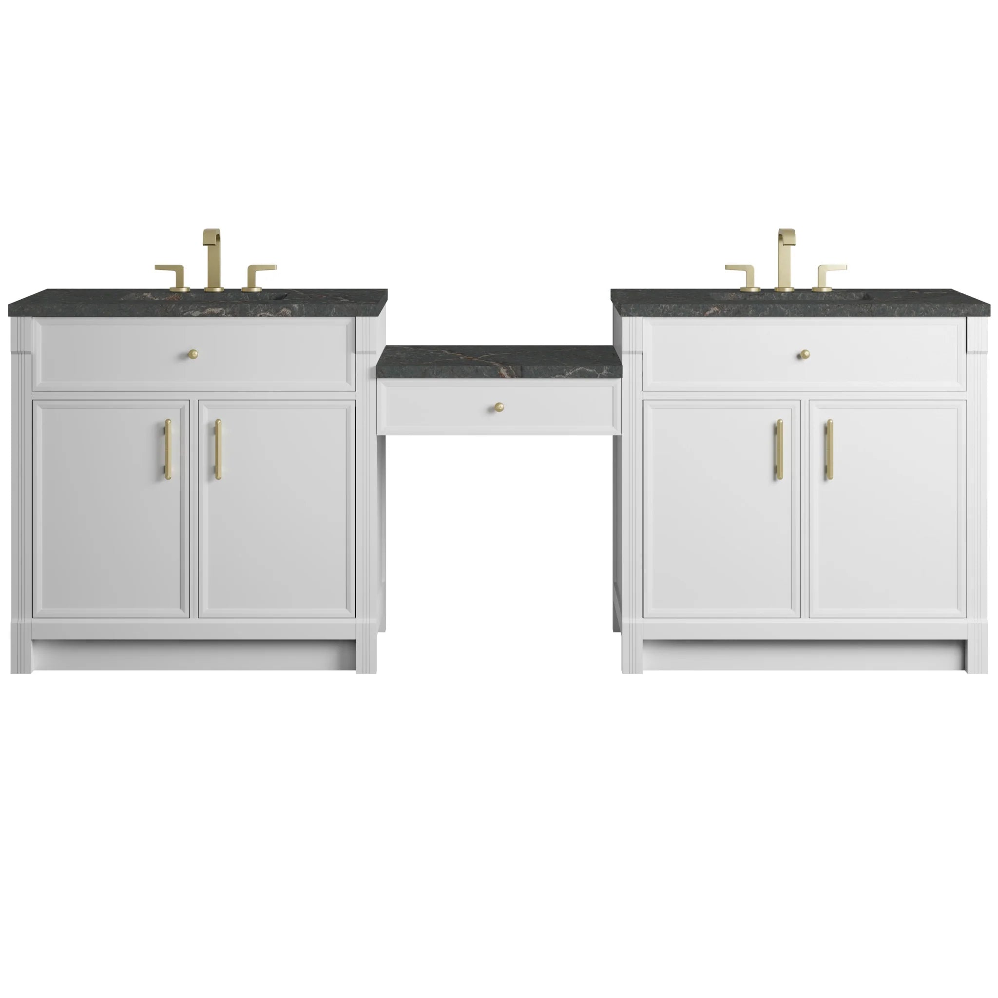 96" Bellshire Dual Vanity in Bright White with 24" Make-Up Counter by James Martin Vanities-Parisien Bleu Silestone 