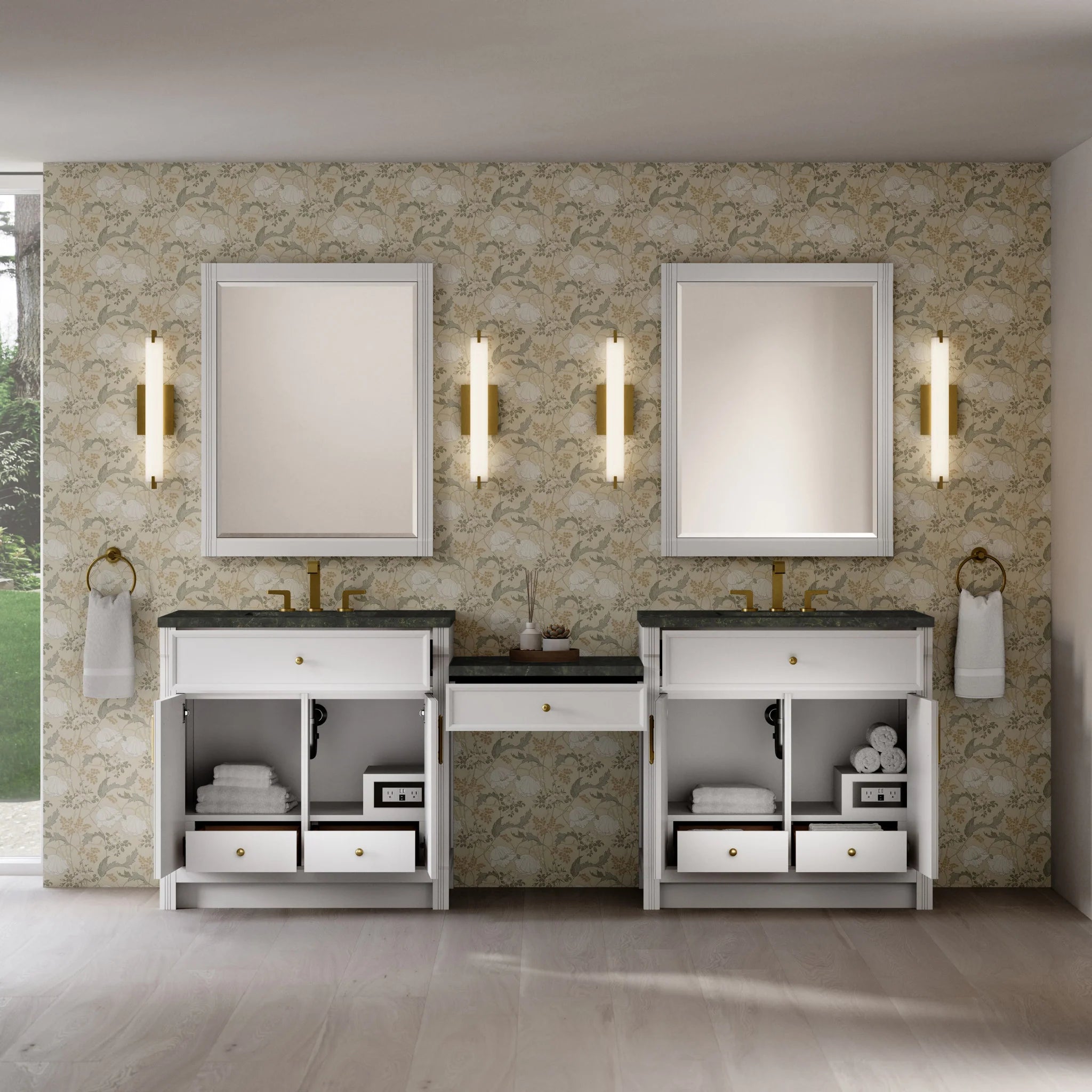 96" Bellshire Dual Vanity in Bright White with 24" Make-Up Counter by James Martin Vanities-Phantome Eclos 2