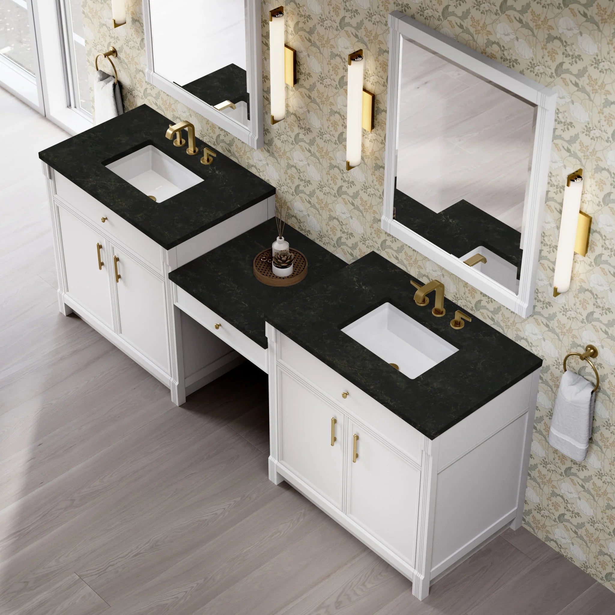 96" Bellshire Dual Vanity in Bright White with 24" Make-Up Counter by James Martin Vanities-Phantome Eclos 3