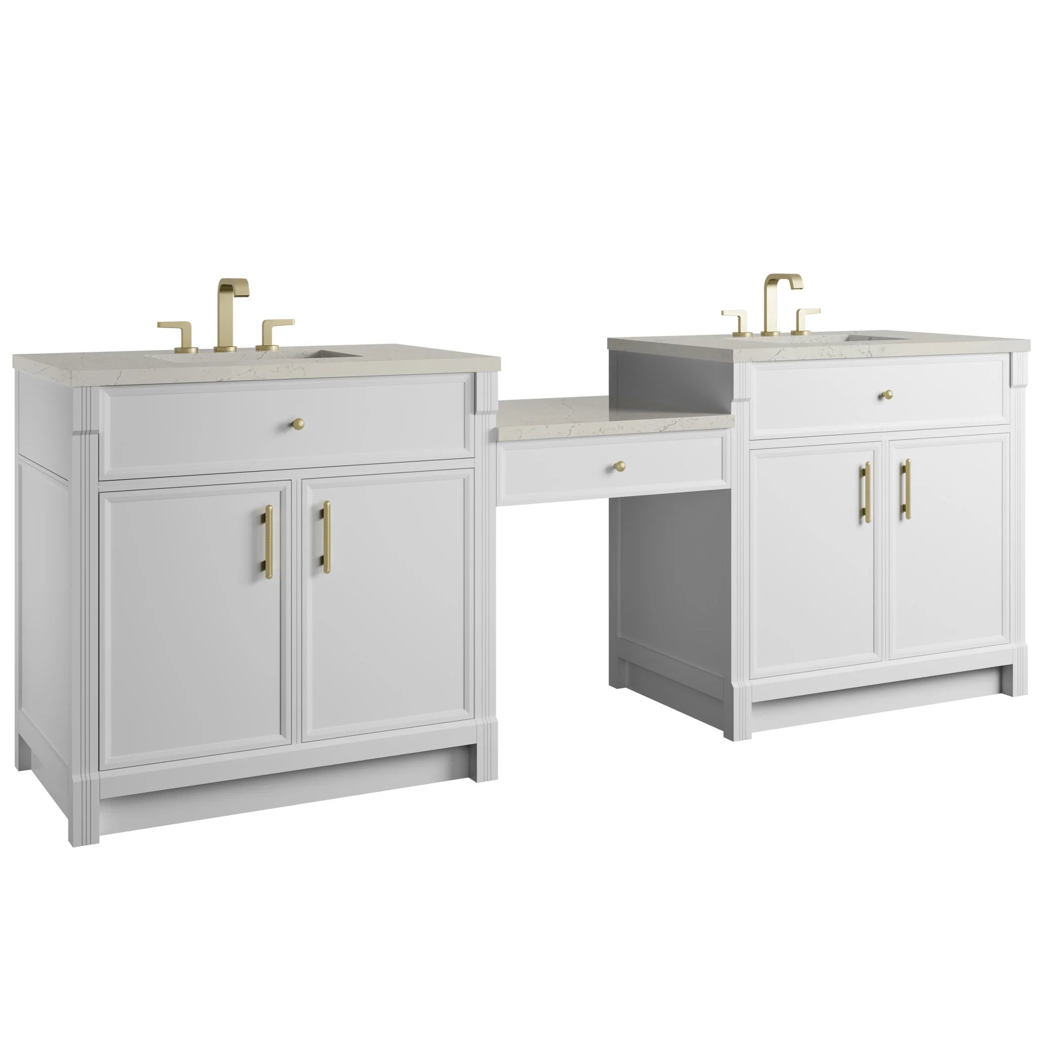96" Bellshire Dual Vanity in Bright White with 24" Make-Up Counter by James Martin Vanities-Siberian Silestone 4