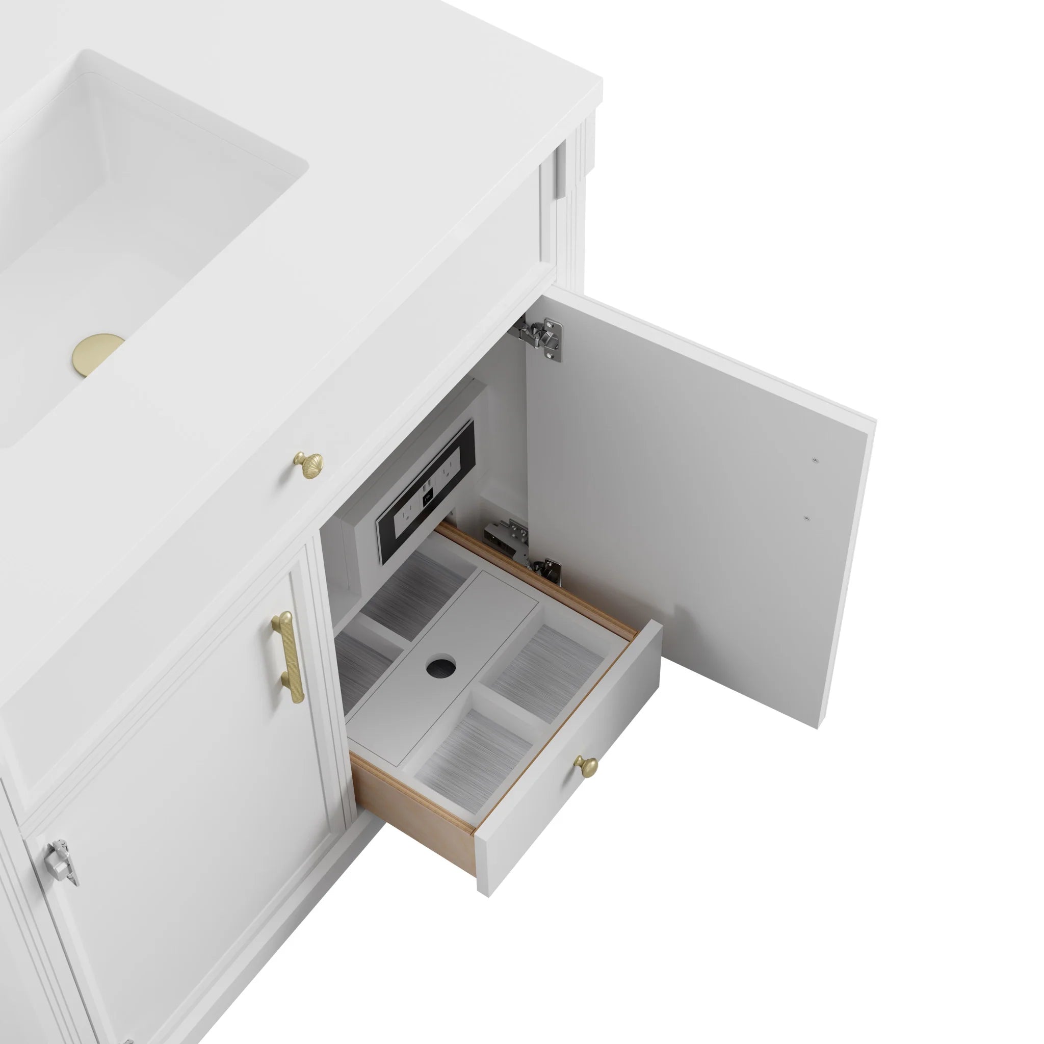 96" Bellshire Dual Vanity in Bright White with 24" Make-Up Counter by James Martin Vanities-Siberian Silestone 8