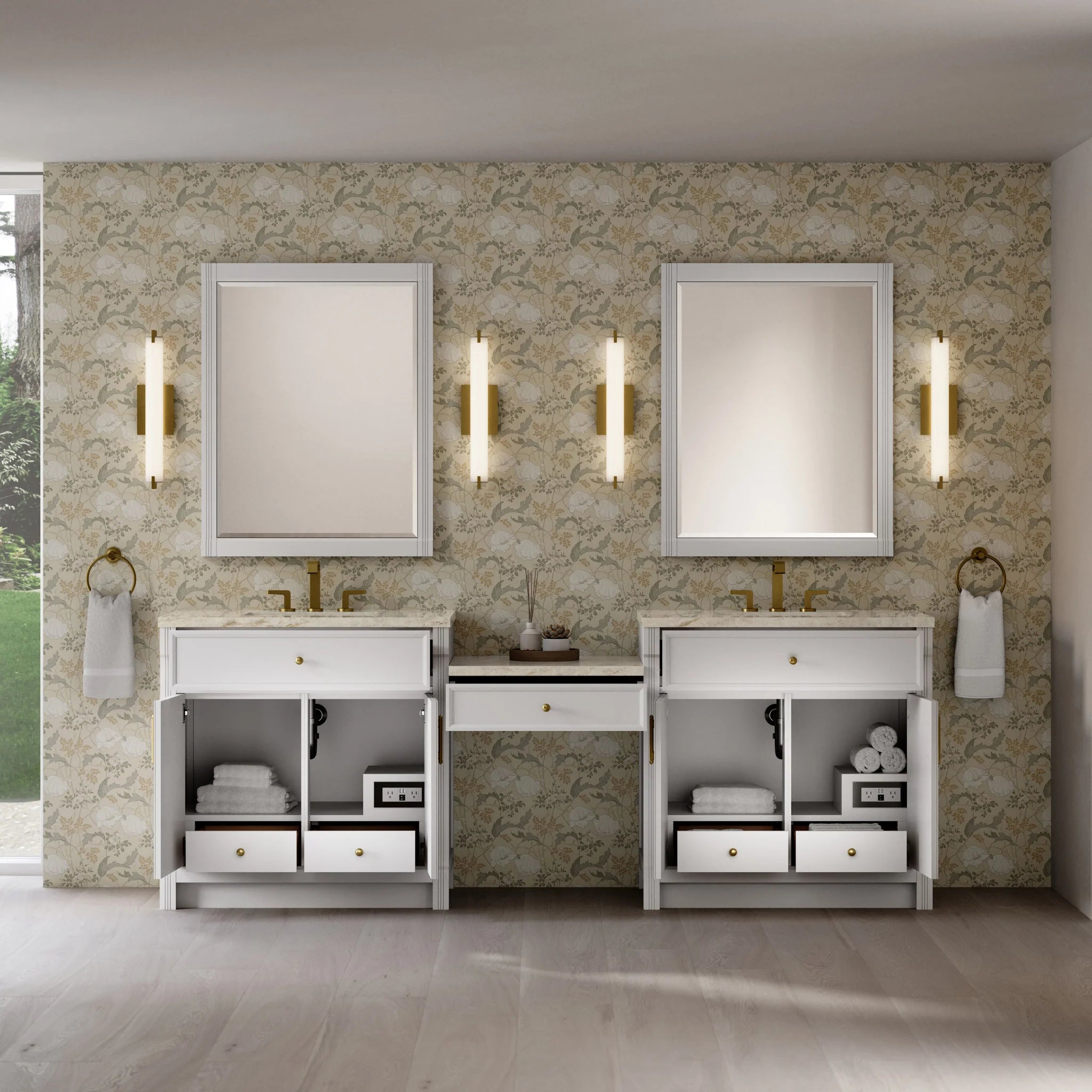 96" Bellshire Dual Vanity in Bright White with 24" Make-Up Counter by James Martin Vanities-Tajnar Eclos 2