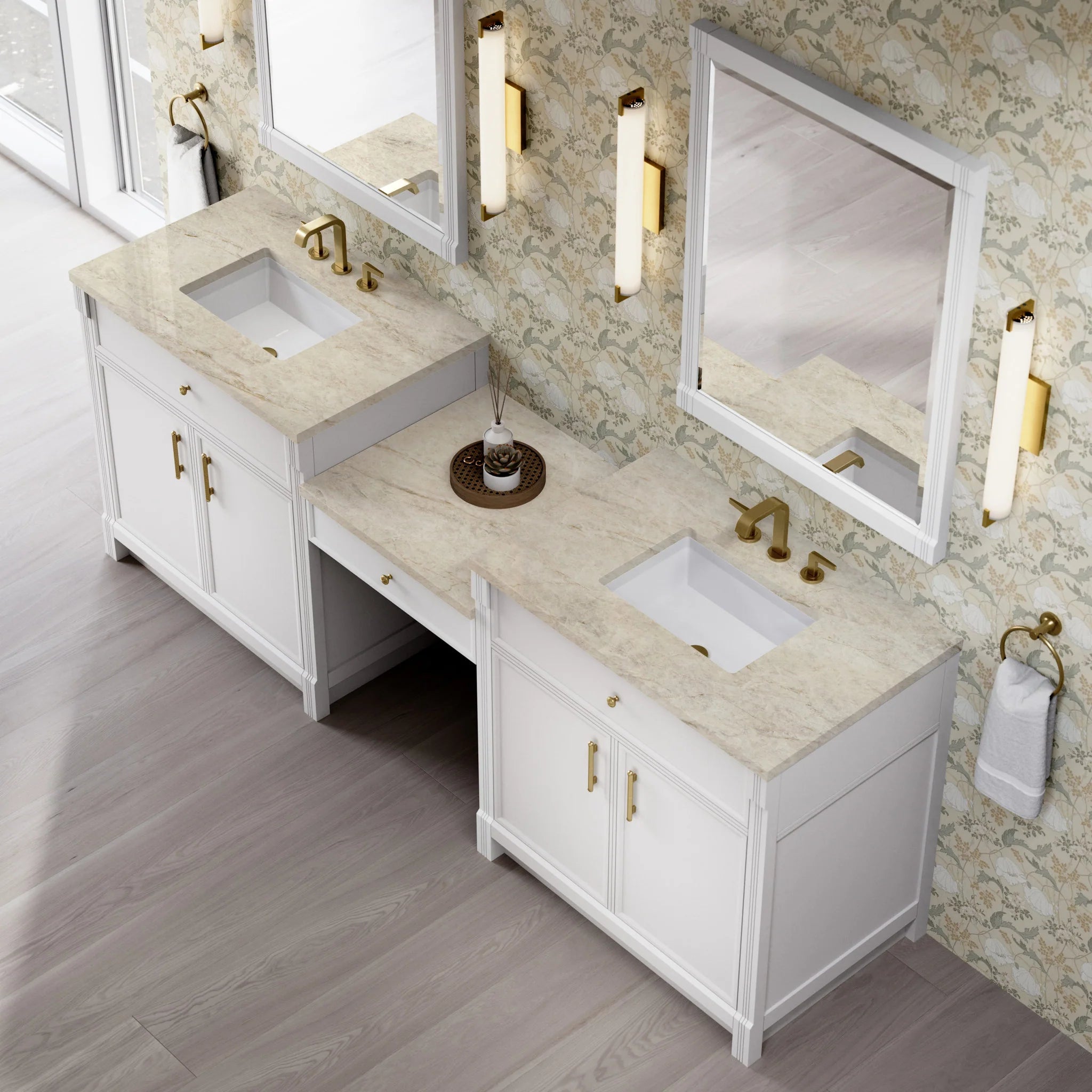 96" Bellshire Dual Vanity in Bright White with 24" Make-Up Counter by James Martin Vanities-Tajnar Eclos 3
