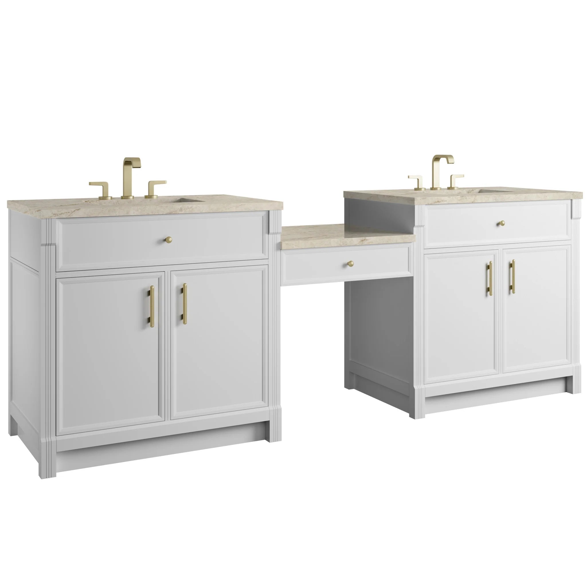 96" Bellshire Dual Vanity in Bright White with 24" Make-Up Counter by James Martin Vanities-Tajnar Eclos 4