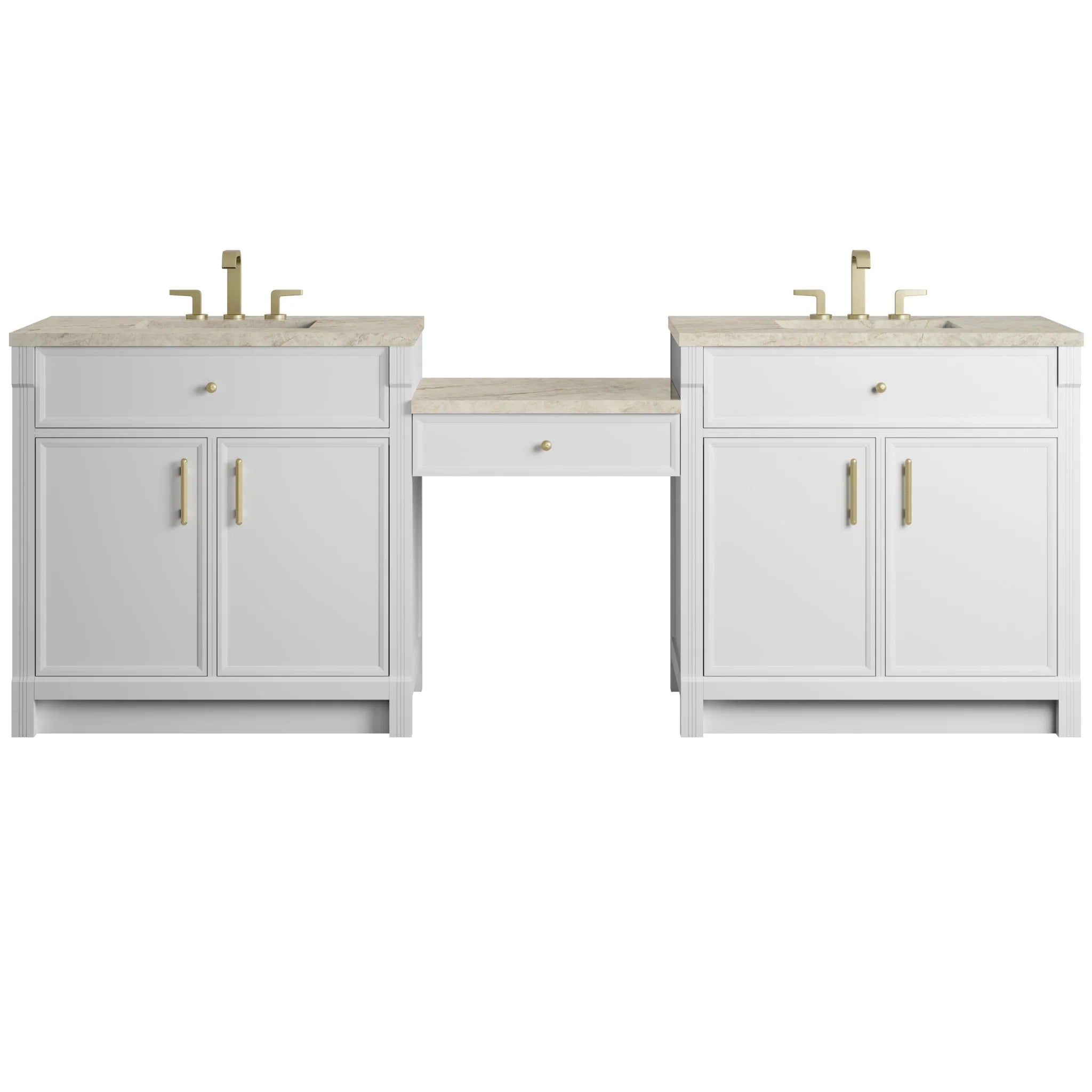 96" Bellshire Dual Vanity in Bright White with 24" Make-Up Counter by James Martin Vanities-Tajnar Eclos 