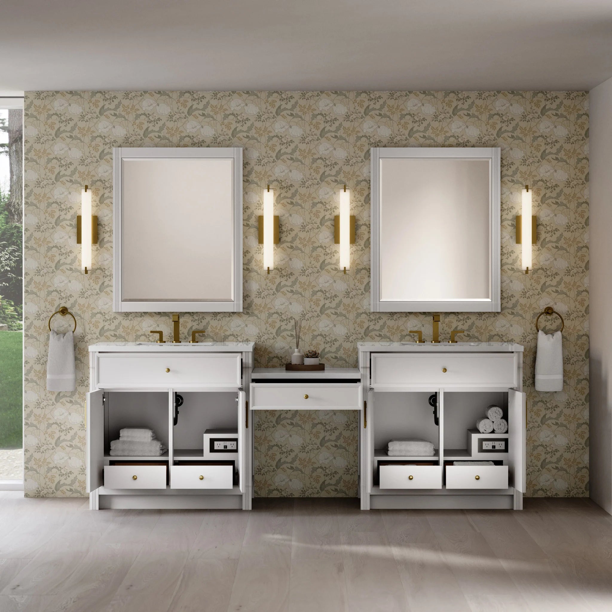 96" Bellshire Dual Vanity in Bright White with 24" Make-Up Counter by James Martin Vanities-White Zeus Silestone 2