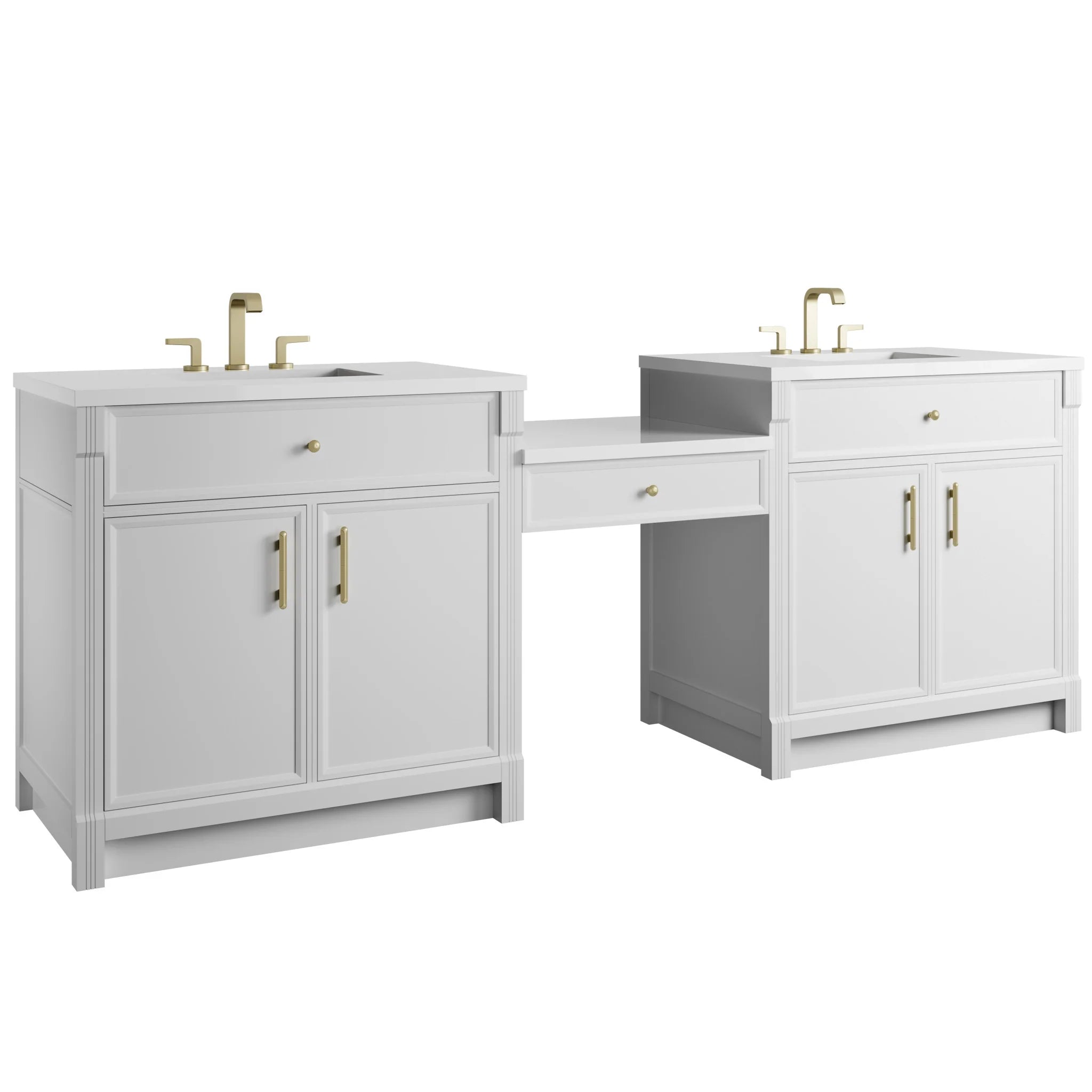 96" Bellshire Dual Vanity in Bright White with 24" Make-Up Counter by James Martin Vanities-White Zeus Silestone 4