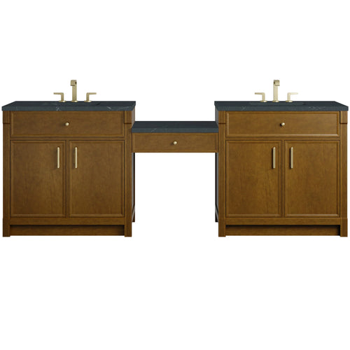 96" Bellshire Dual Vanity in Honey Oak with 24" Make-Up Counter by James Martin Vanities