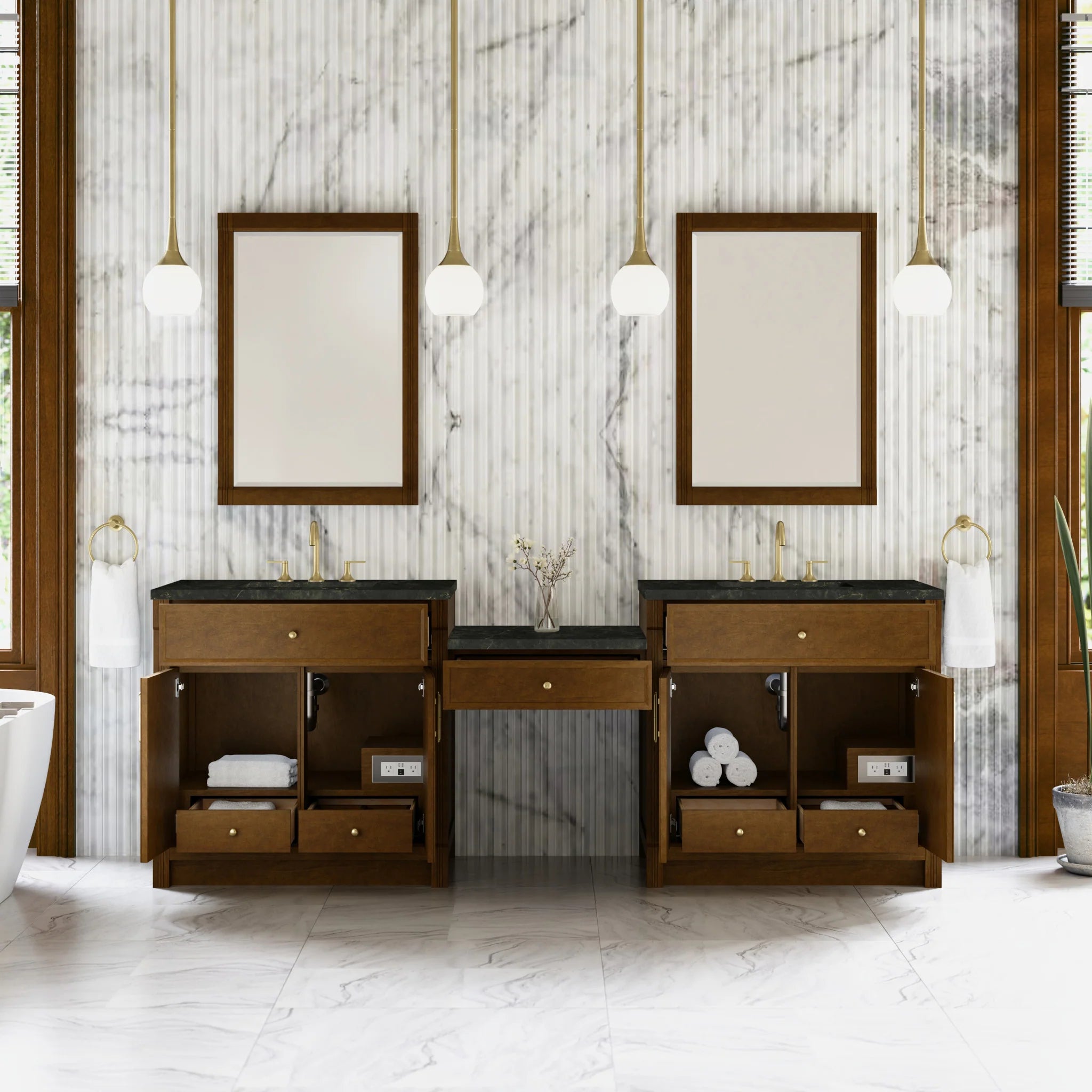 96" Bellshire Dual Vanity in Honey Oak with 24" Make-Up Counter by James Martin Vanities-Phantome Eclos 2