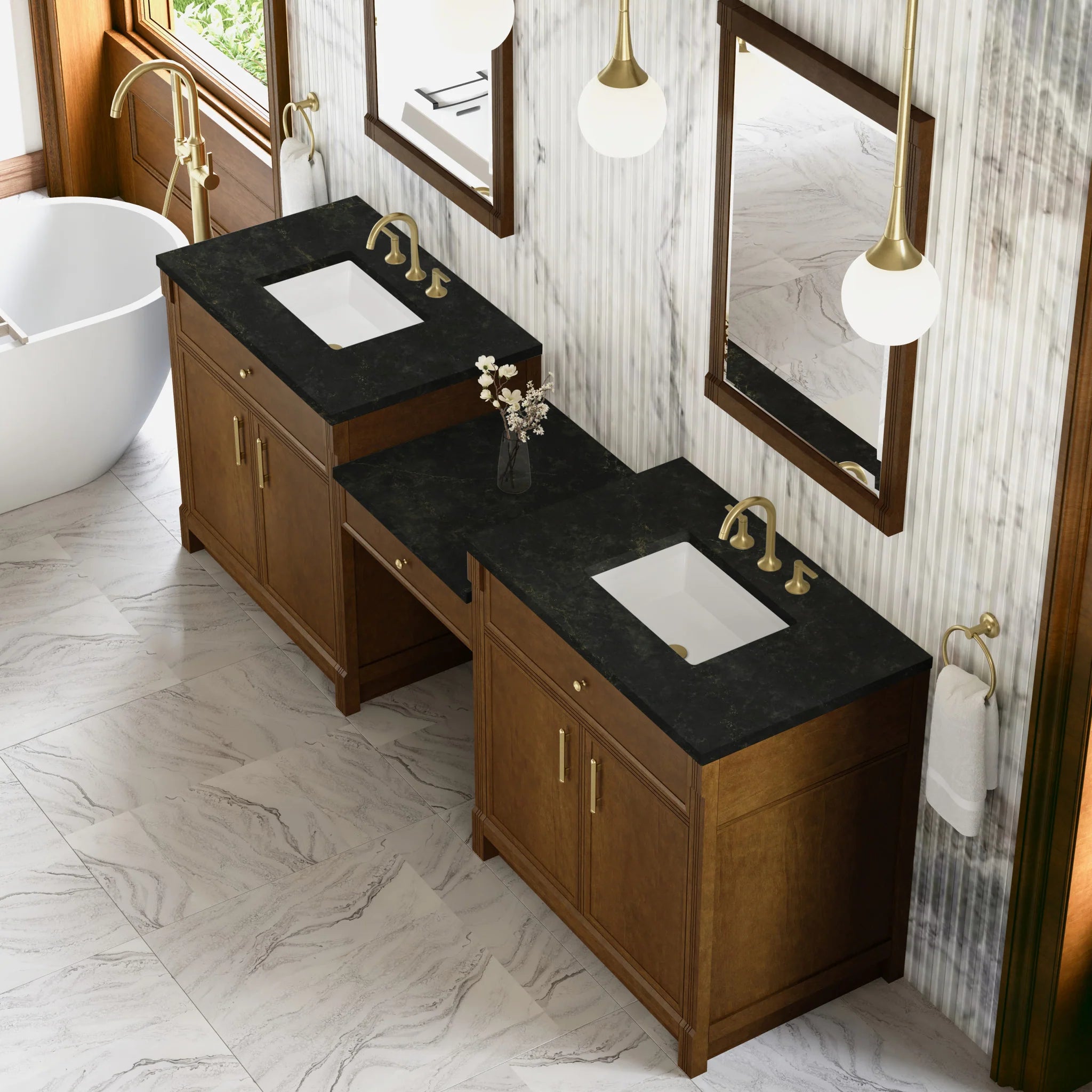 96" Bellshire Dual Vanity in Honey Oak with 24" Make-Up Counter by James Martin Vanities-Phantome Eclos 3