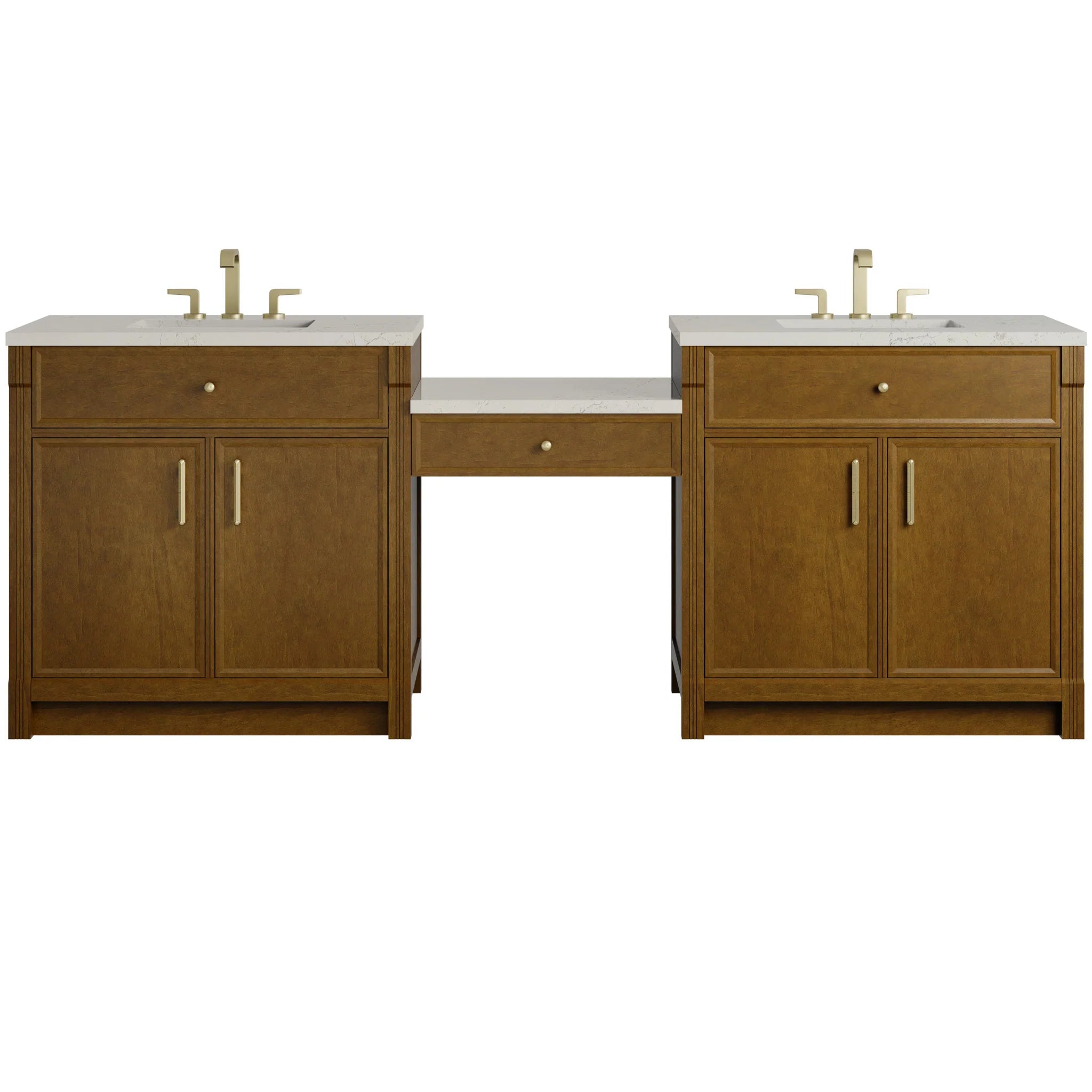96" Bellshire Dual Vanity in Honey Oak with 24" Make-Up Counter by James Martin Vanities-Siberian Silestone 