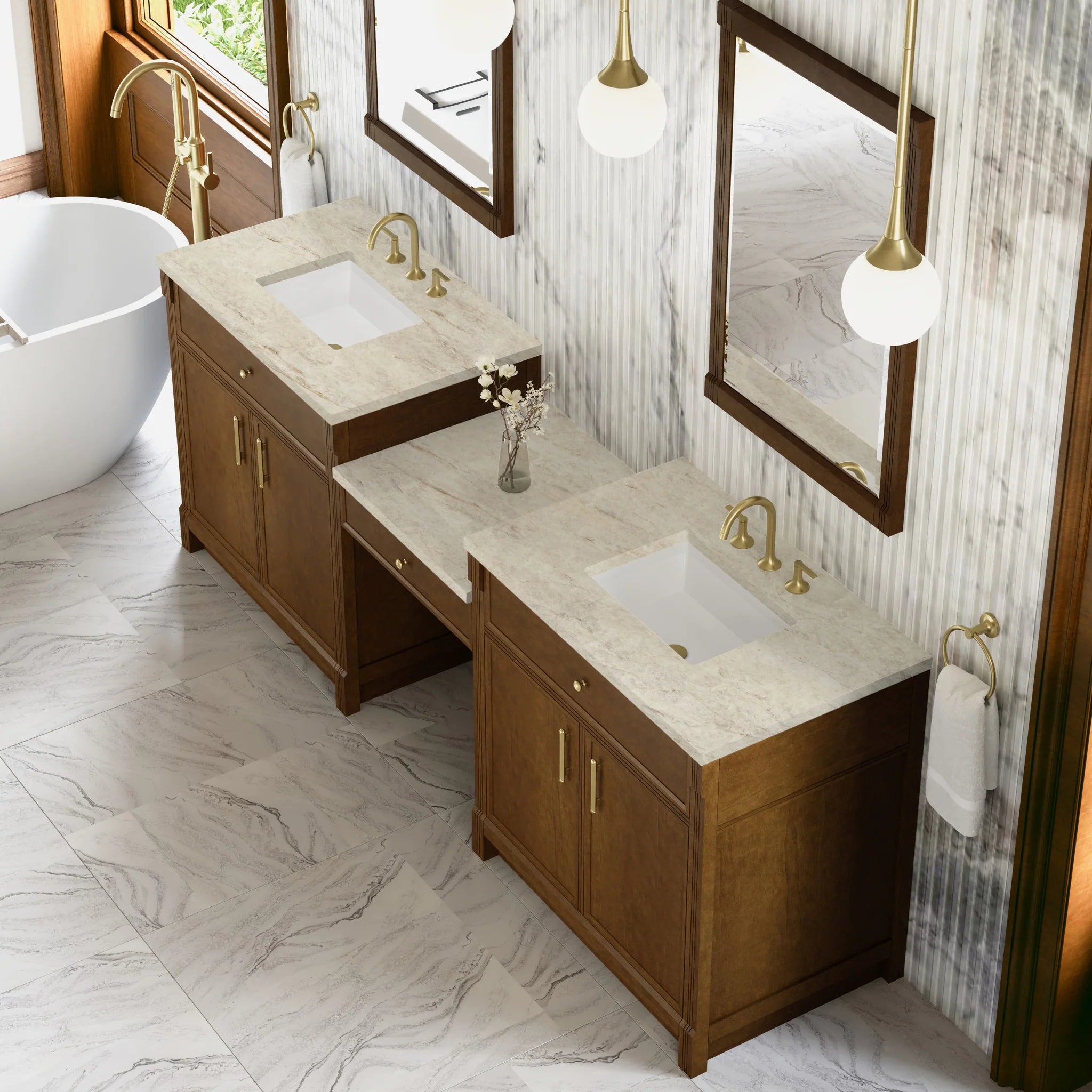 96" Bellshire Dual Vanity in Honey Oak with 24" Make-Up Counter by James Martin Vanities-Tajnar Eclos 3
