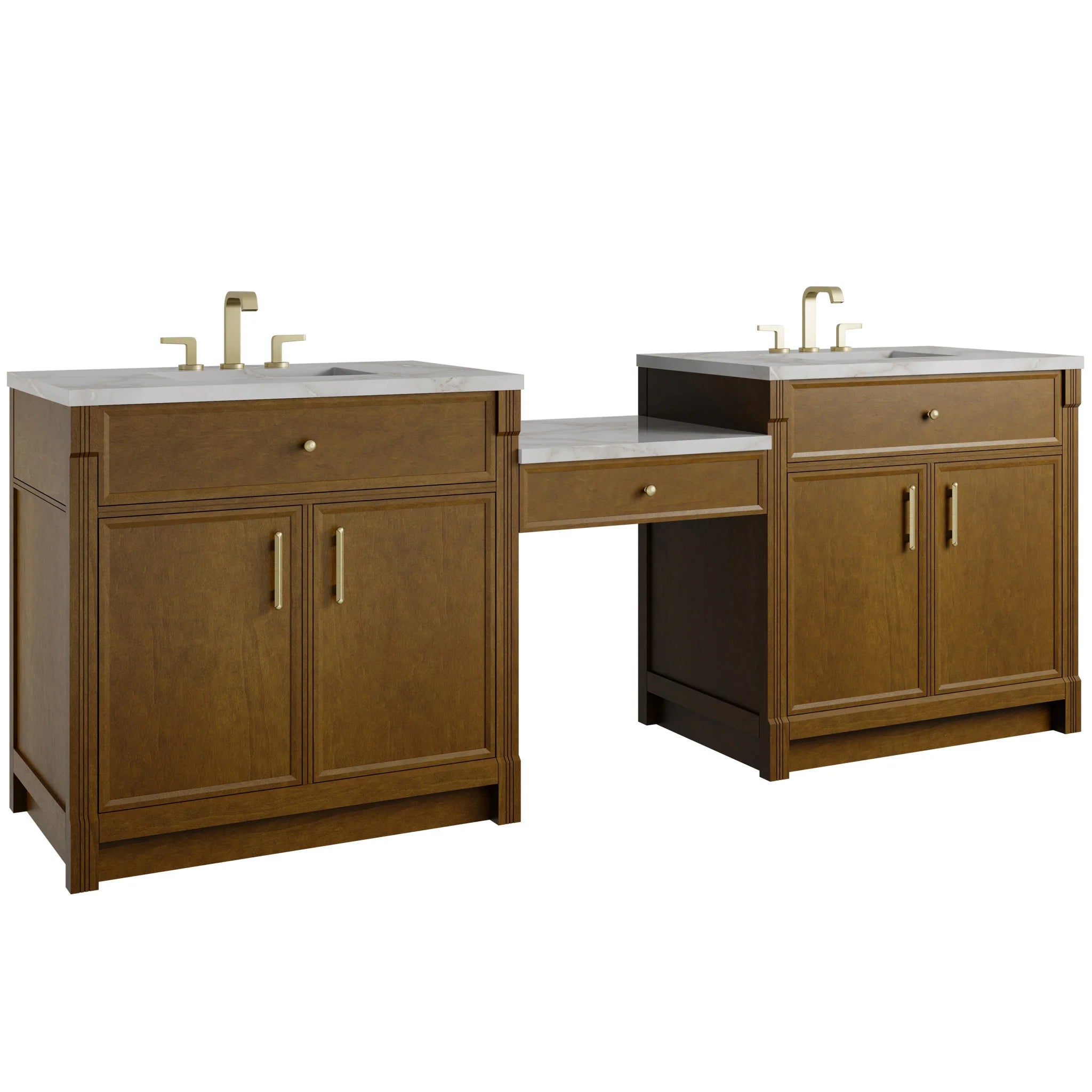 96" Bellshire Dual Vanity in Honey Oak with 24" Make-Up Counter by James Martin Vanities-Victorian Silver Silestone 4