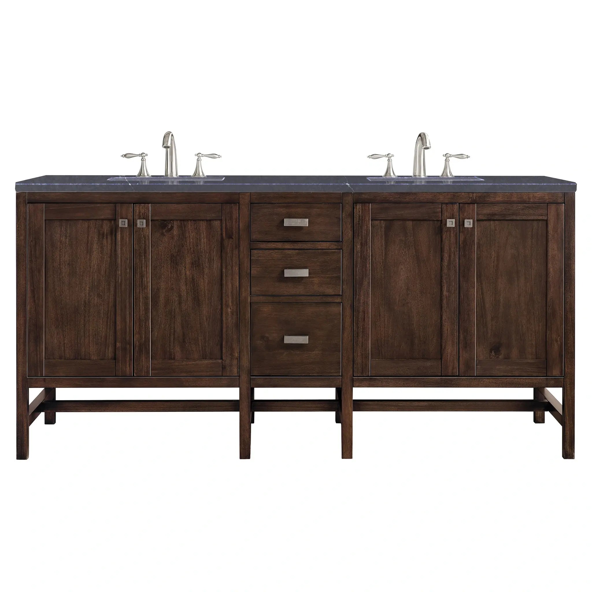 Addison 72 Double Vanity In Mid Century Acacia Standard Charcoal Soapstone Silestone 8 Widespread 1