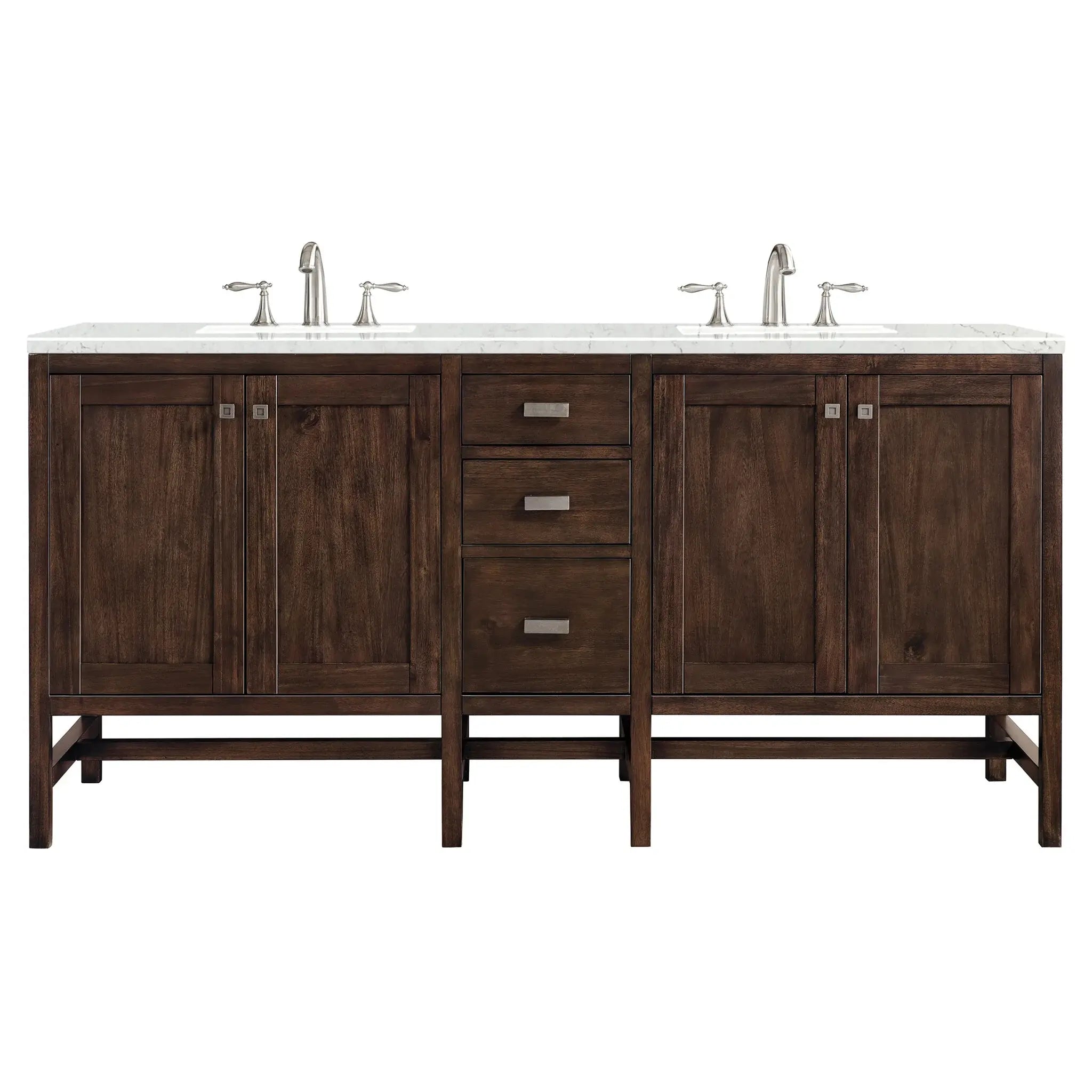 Addison 72 Double Vanity In Mid Century Acacia Standard Eternal Jasmine Pearl Silestone 8 Widespread 1