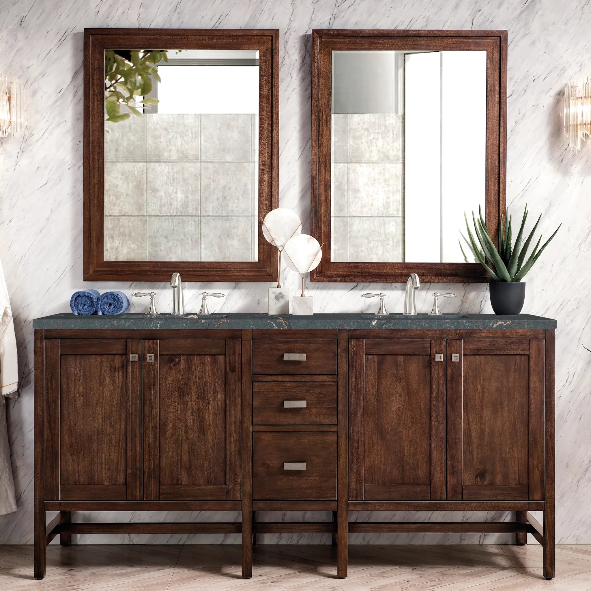 Addison 72 Double Vanity In Mid Century Acacia Standard Parisien Bleu Silestone 8 Widespread 2