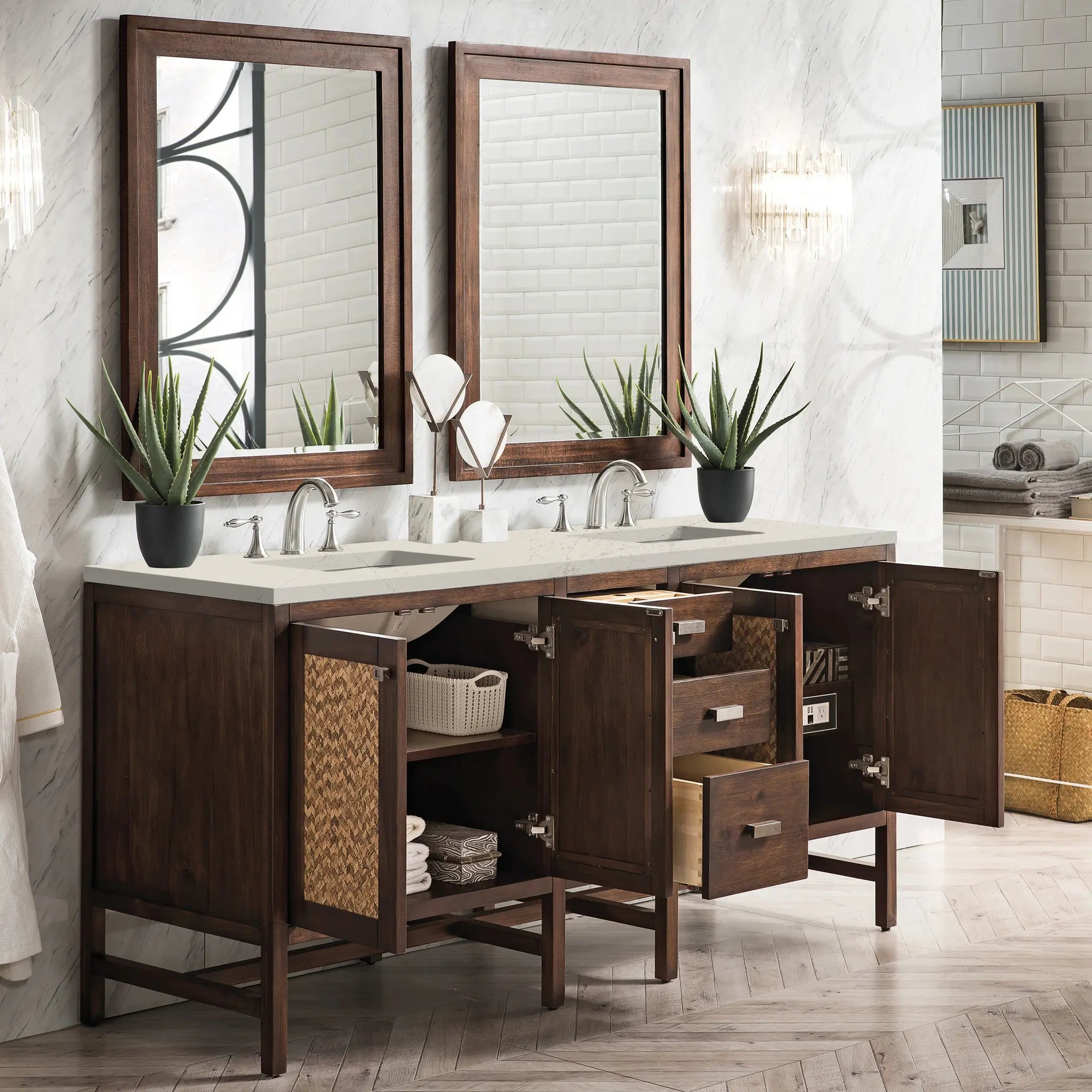 Addison 72 Double Vanity In Mid Century Acacia Standard Siberian Silestone 8 Widespread 3