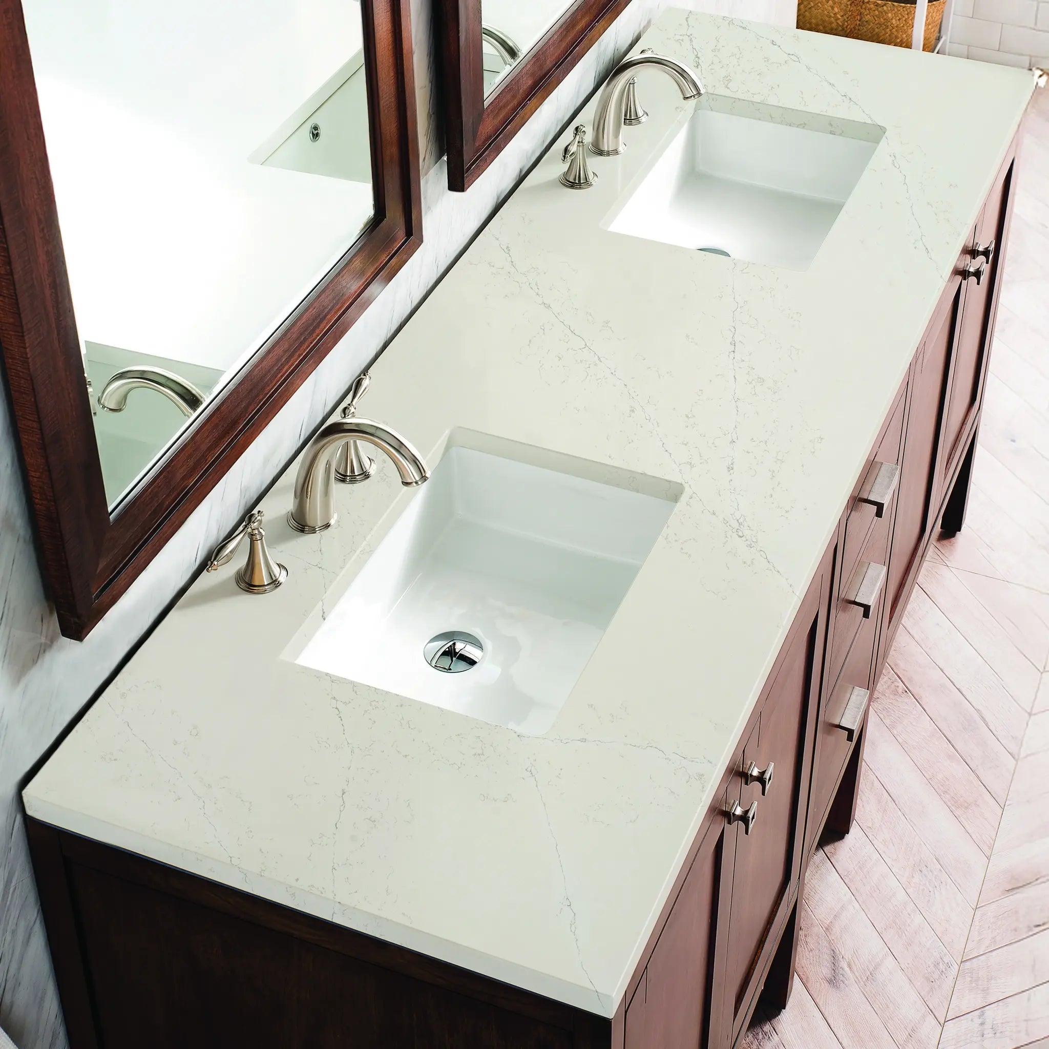 Addison 72 Double Vanity In Mid Century Acacia Standard Siberian Silestone 8 Widespread 4