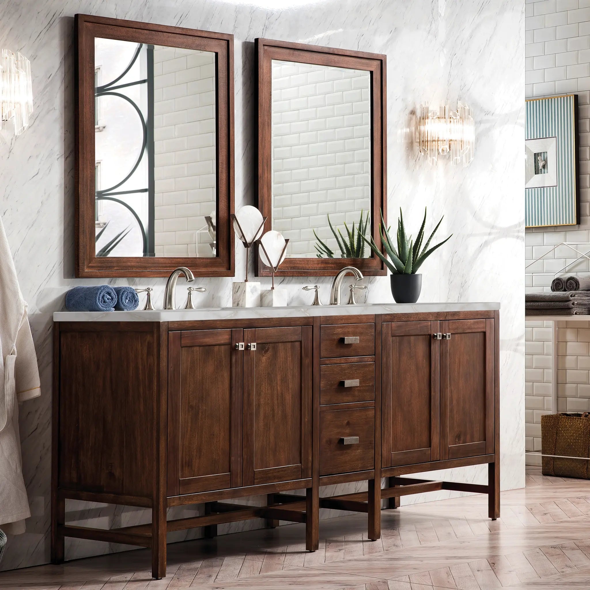 Addison 72 Double Vanity In Mid Century Acacia Standard Victorian Silver Silestone 8 Widespread 3